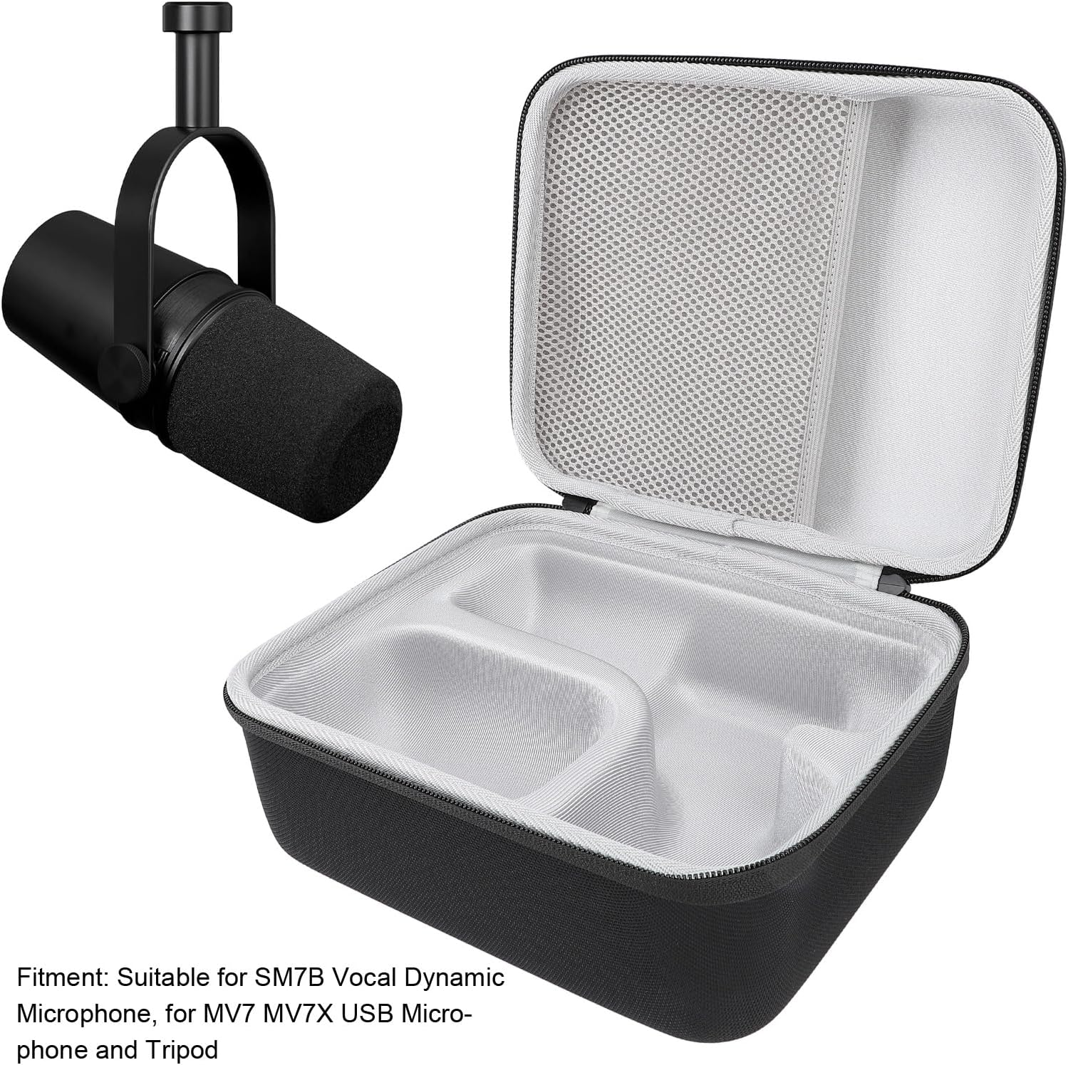 Microphone Case for Shure SM7B Vocal Dynamic Microphone, for Shure MV7/MV7X USB Podcast Microphone, Portable Hard Shell Carry Case, with Inner Mesh Pocket image number 2