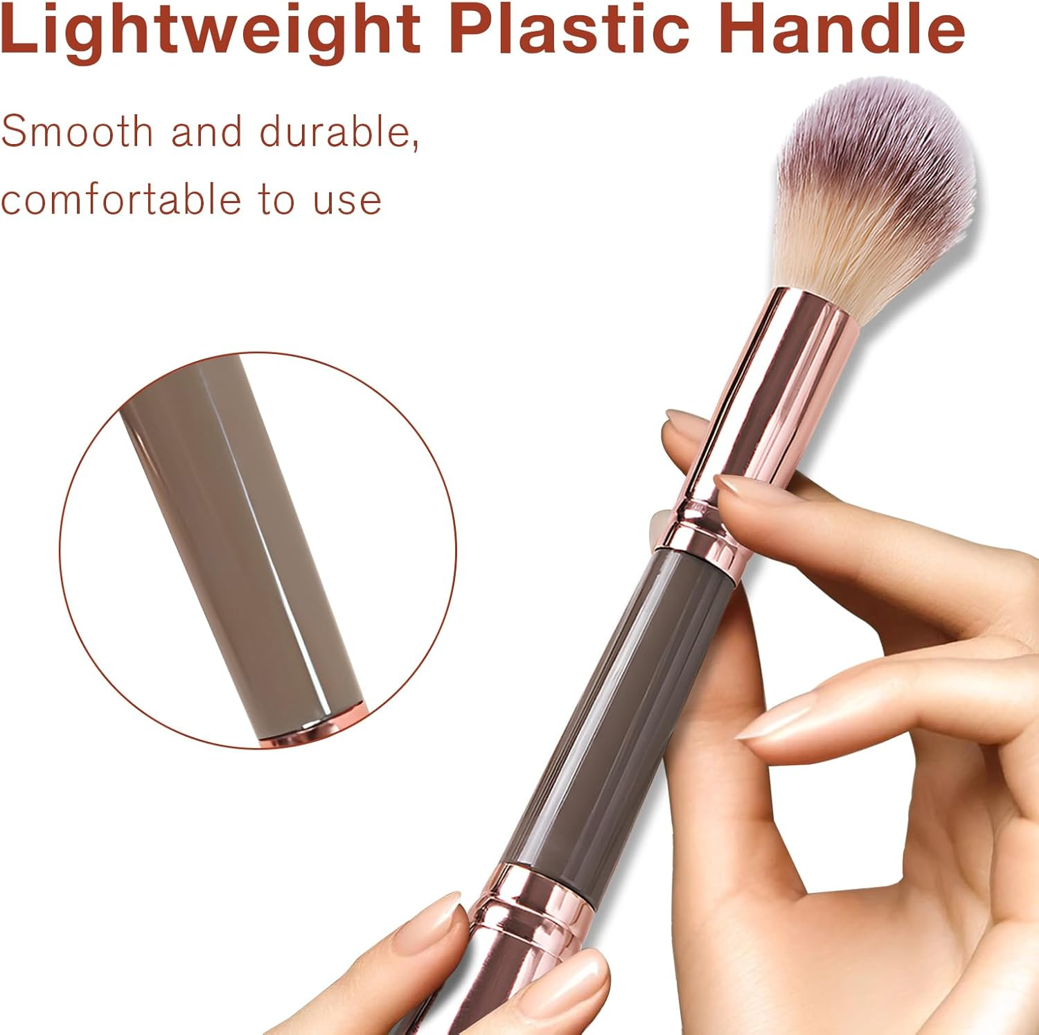 Double-Ended Foundation Makeup Brush, Angled/Round Top for Liquid, Powder & Cream Blending (Brown) image number 5