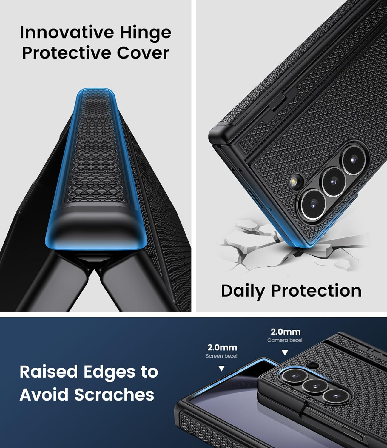 SIXBOX for Samsung Galaxy Z Fold 5 Case with Stand, Front Screen Protector, Hinge Protection, Slim & Rugged, Full Body Hard Cover, Daily Drop Protective Phone Case for Samsung Z Fold 5 2023, Black - Black image number 6