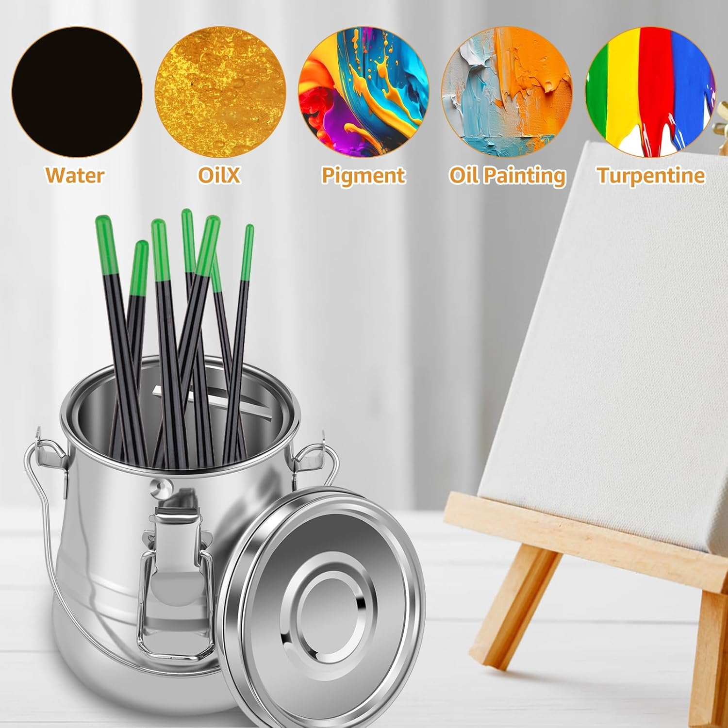 Paint Brush Washer Pot, Stainless Steel Paint Brush Cleaner with Removable Strainer, Portable Brush Cleaner with Handle, Paint Brush Washer for Oil Painting 4.4&times;3.4In image number 3