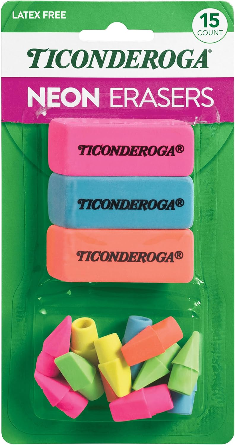 Ticonderoga Dixon Office and School Eraser Combination Set, 15 Eraser Multi-Pack, Multicolored (38931)