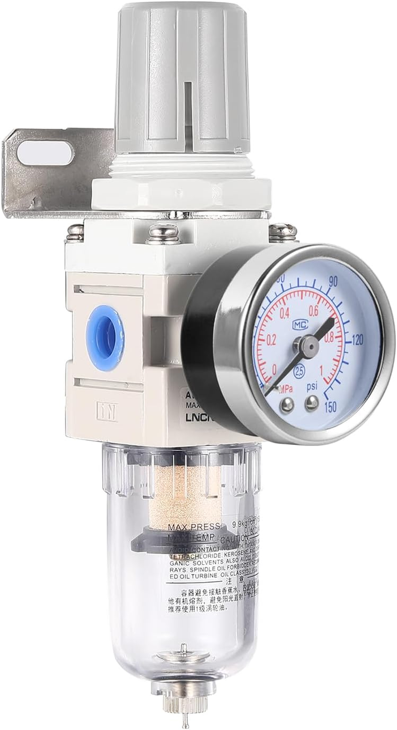 ZHONG an 1/4 Inch NPT Air Filter Pressure Regulator, Water Separator Compressed Air Pressure Regulator for Compressor