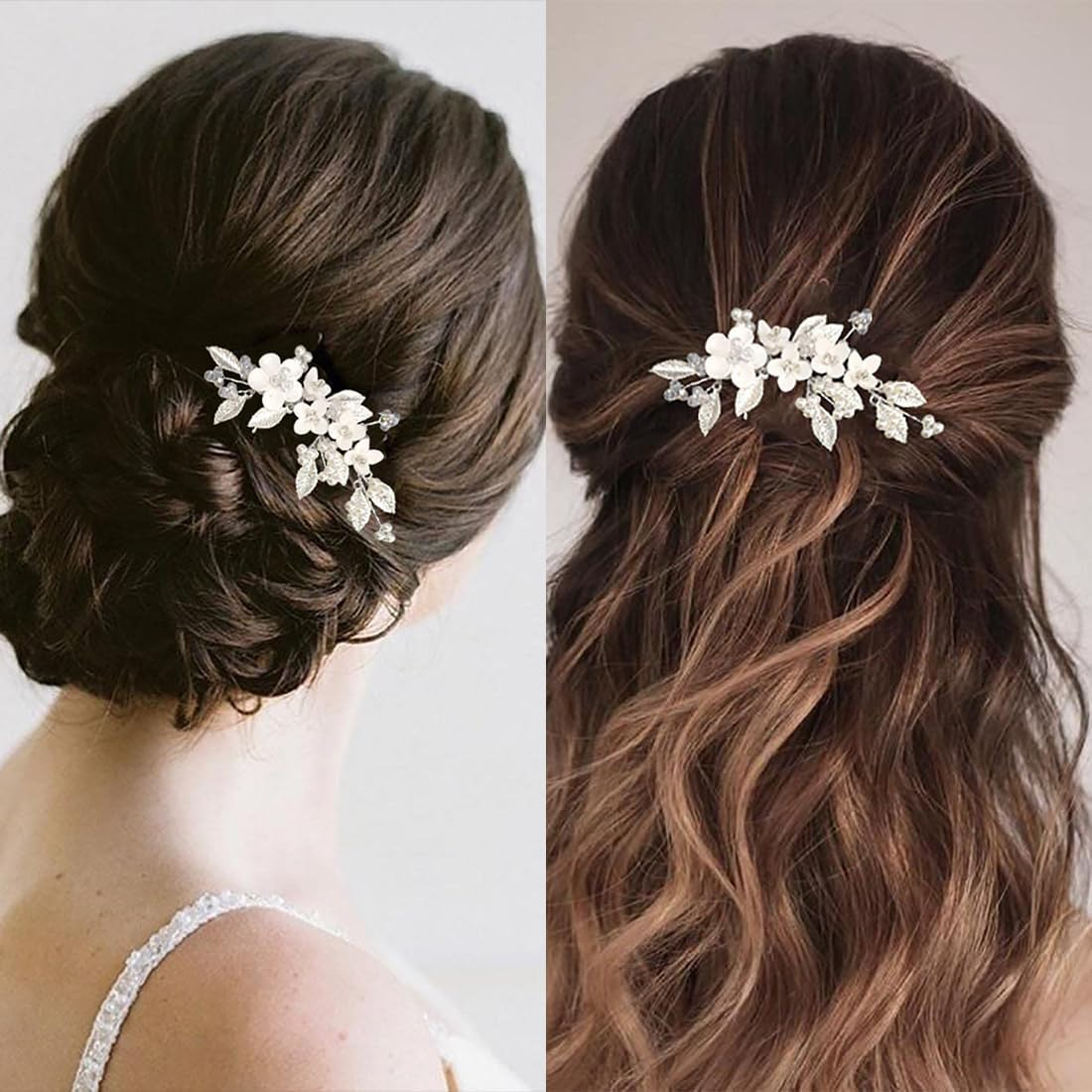 VIVIIHOO Flower Wedding Hair Comb with Silver Beads - Hair Accessories Wedding - Bridal Hair Accessories for Women and Girls image number 5