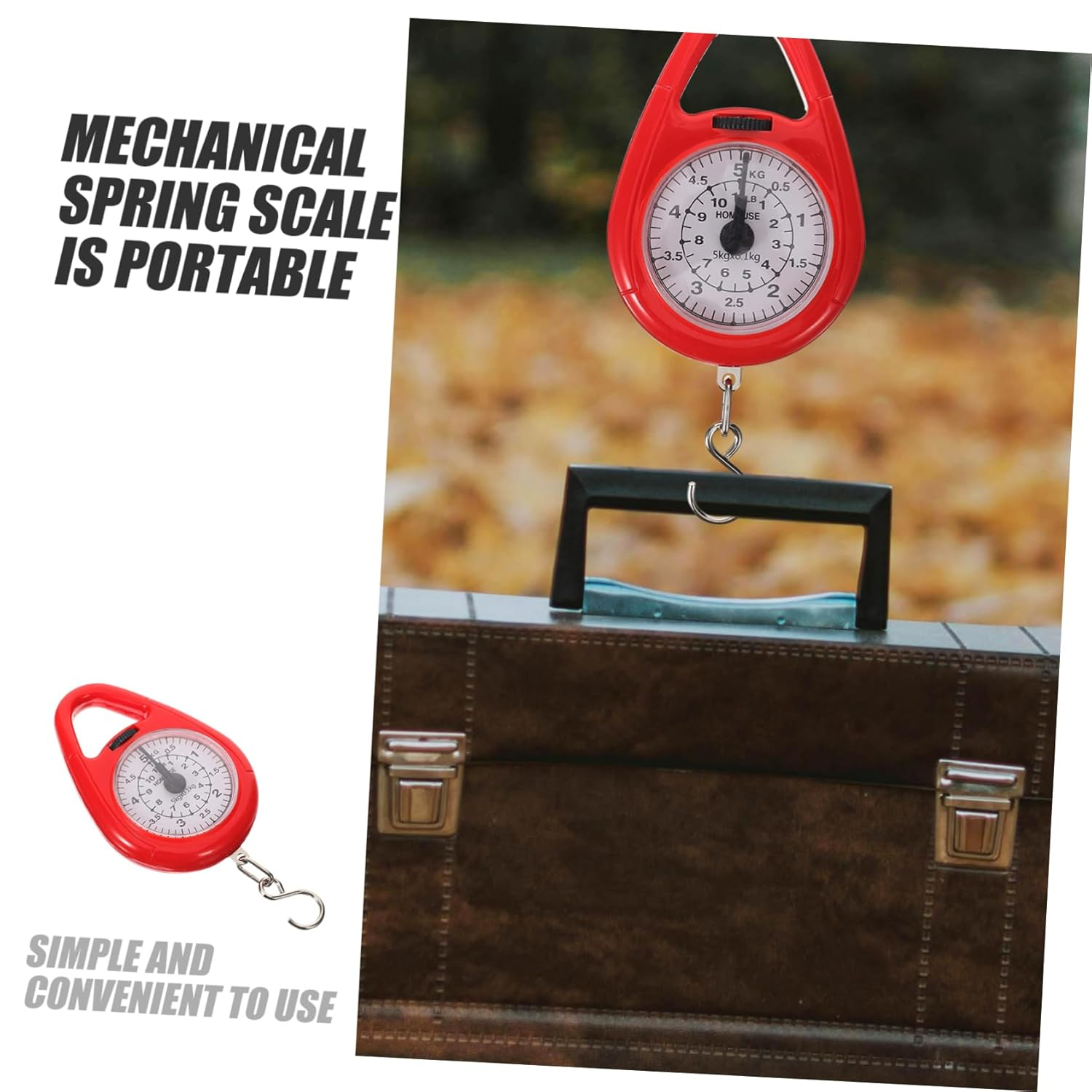 Iplusmile Portable Mini Spring Handheld Luggage Scale Hook, High Precision Mechanical Weight Scale for Travel and Suitcase, Red Compact Travel Accessory image number 2