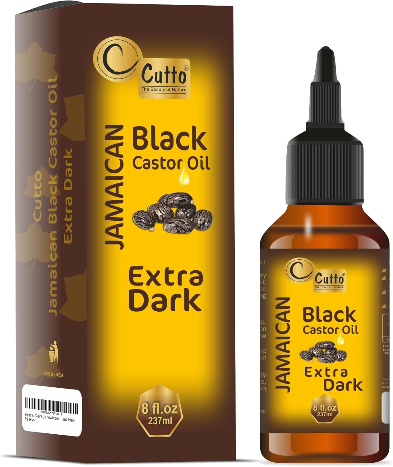 CUTTO -THE BEAUTY of NATURE Organic Extra Dark Jamaican Black Castor Oil (237Ml), with Traditional & Typical Handmade Roasted Castor Beans I Good for Hair and Skin Health image number 3