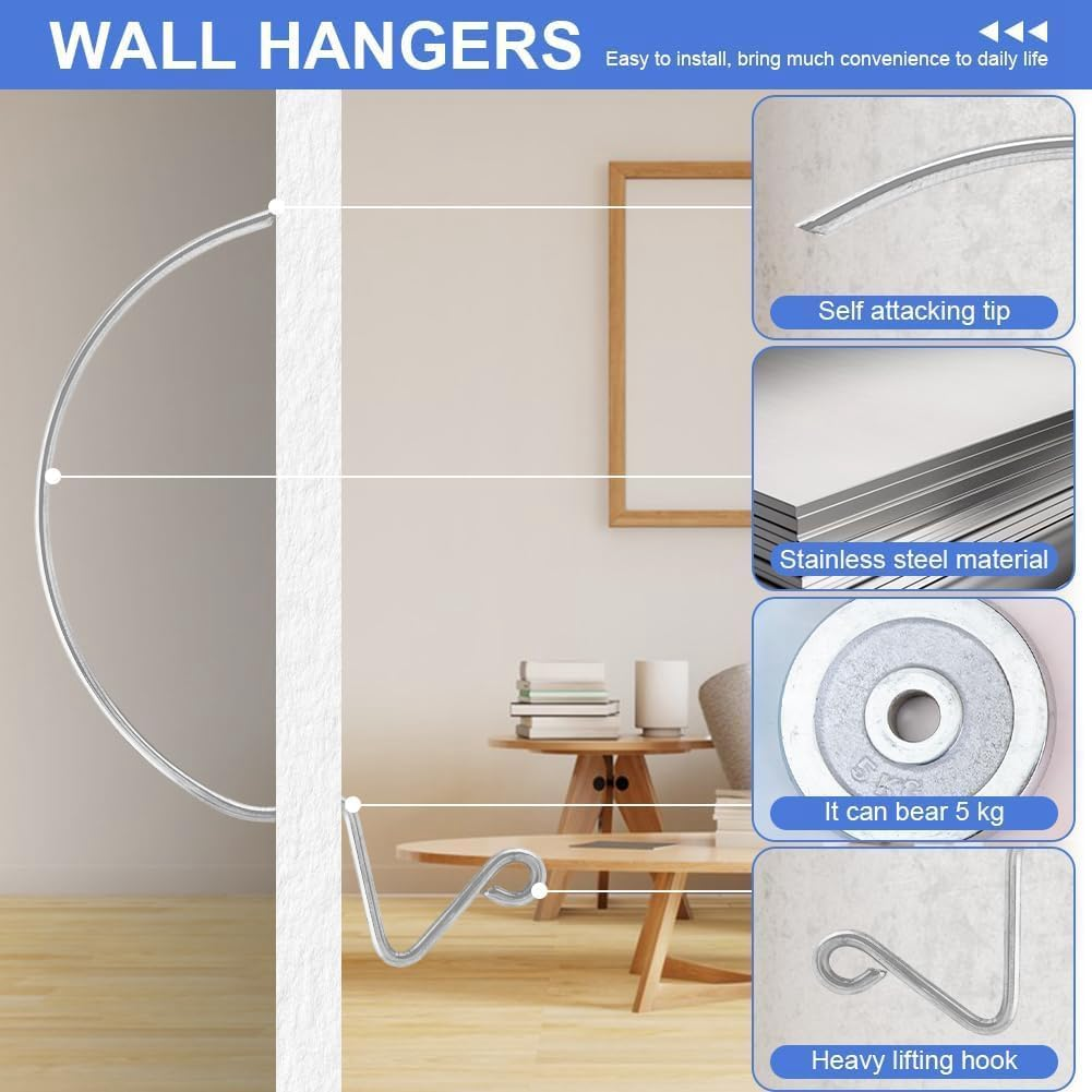 RESFNSE 30 Pcs Stainless Steel Monkey Hooks Picture Hangers Wall Hangers without Nails Wall Hooks image number 2