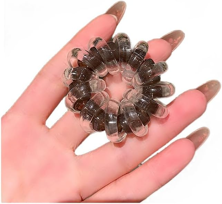 Double-Layer Spiral Hair Ties, 3Pcs/Pack Waterproof Ponytail Holders Telephone Cord Hair Coils for Woman Twisty Hair Ties for Thick Hair (Black)