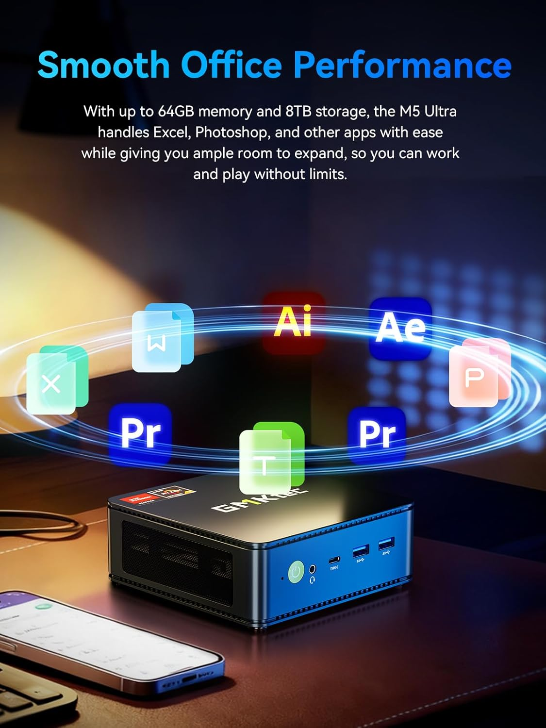 Gmktec Gaming Mini PC Ryzen 7 7730U (Upgraded 6800H), 16GB DDR4 512GB SSD Dual NIC LAN 2.5Gbe Desktop Computers, Triple 4K Display, Wifi 6E, USB-C, BT 5.2, DP, HDMI 2.0 M5 Ultra image number 1