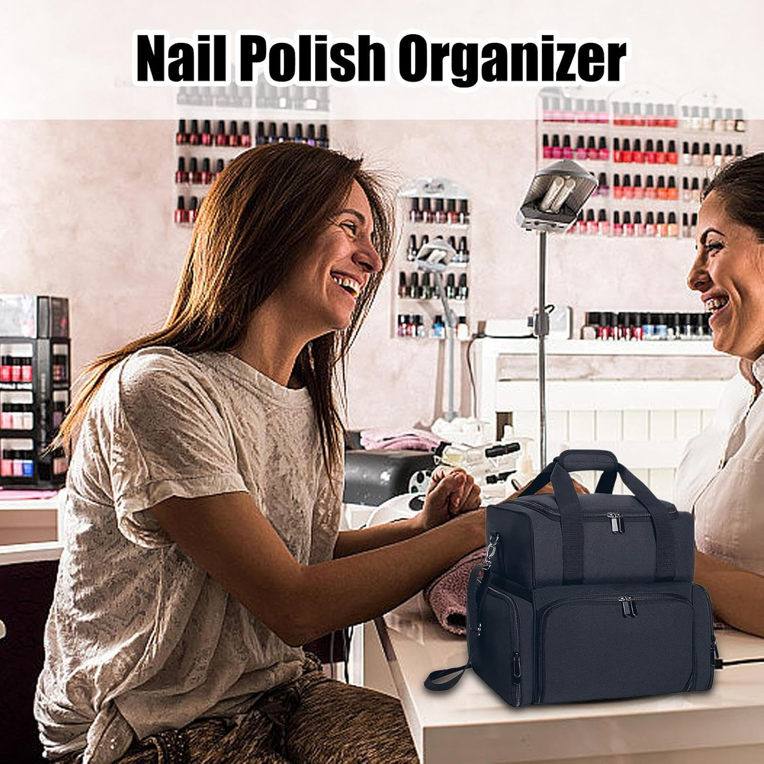 Nail Polish Organizer, Nail Polish Storage Bag, 70-Bottle Large Capacity Multi-Pocket Bag with Removable Dividers, Suitable for Oils, Cosmetics, Makeup Tool Supplies image number 4