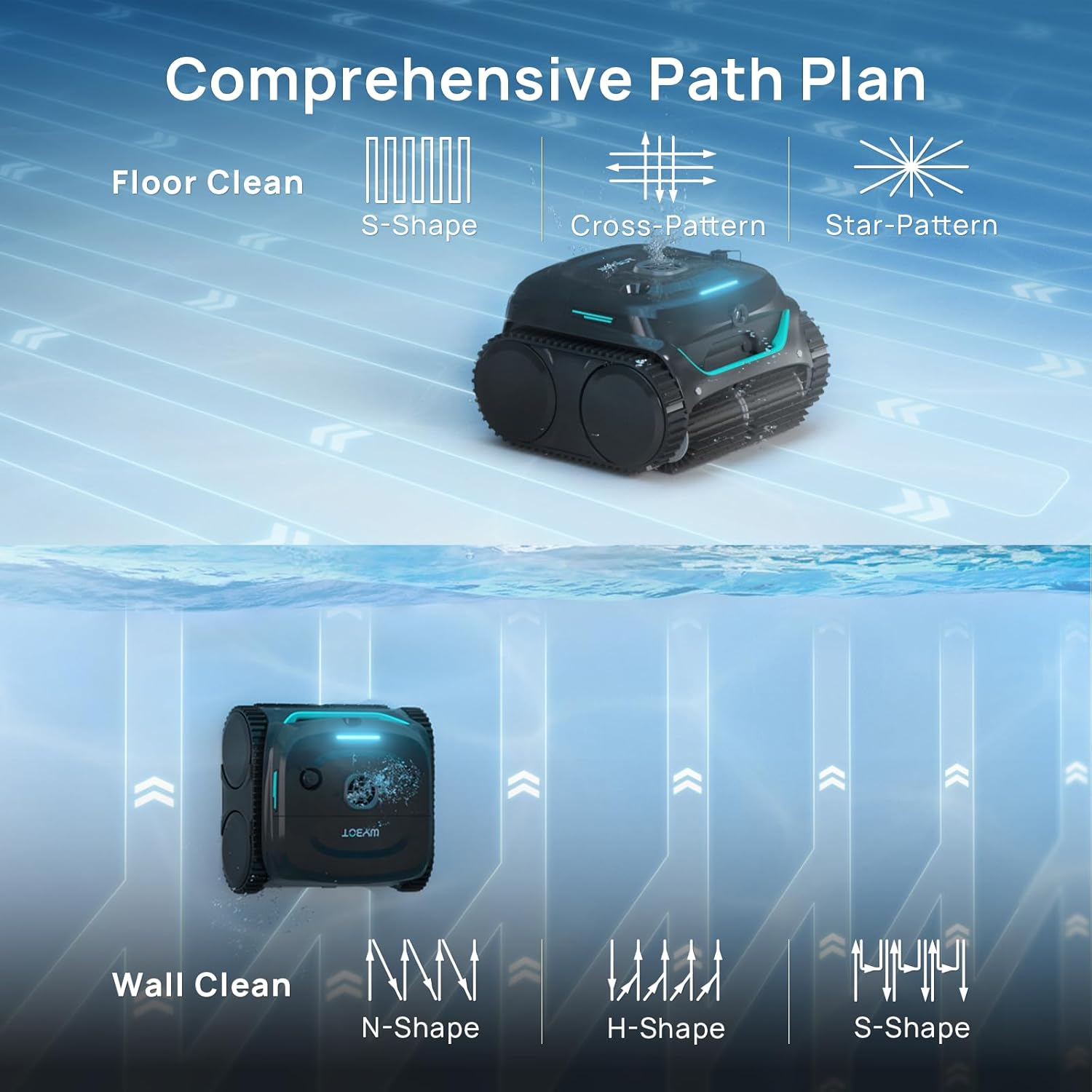WYBOT C2 Vision Cordless Pool Cleaner Robot for Inground Pools with AI Camera, 8 Mode Robotic Pool Cleaner, Utra-Fine Filtration, Powerful Suction, Wall Climbing, Waterline Cleaning, Black image number 6