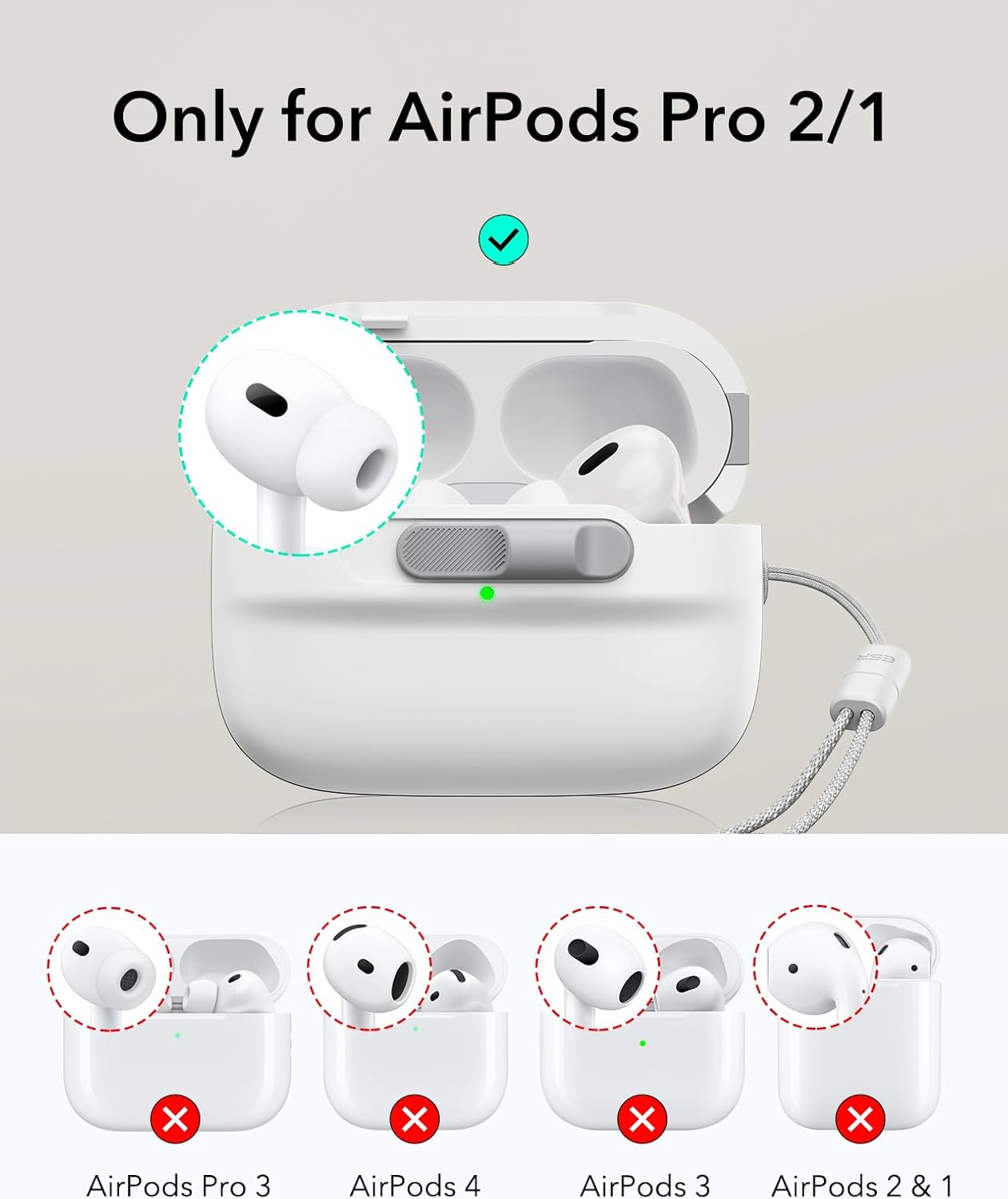 ESR for Airpods Pro 2 Case, Compatible with Airpods Pro Case 2Nd/1St Gen (2023/2022/2019), Designed for Magsafe, Magnetic Lid Lock, Full Drop Protection Cover with Lanyard, Pulse Series, White