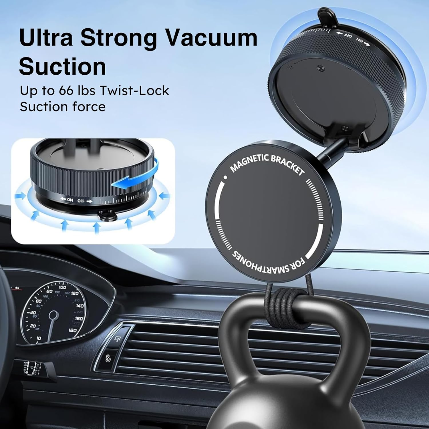 2025 Upgraded Vacuum Suction Magnetic Phone Holder, 360&deg; Rotating Cars Phone Mount for Dashboard, Glass & Smooth Surfaces, Foldable Design Phone Mount Stand Compatible with Iphone image number 3
