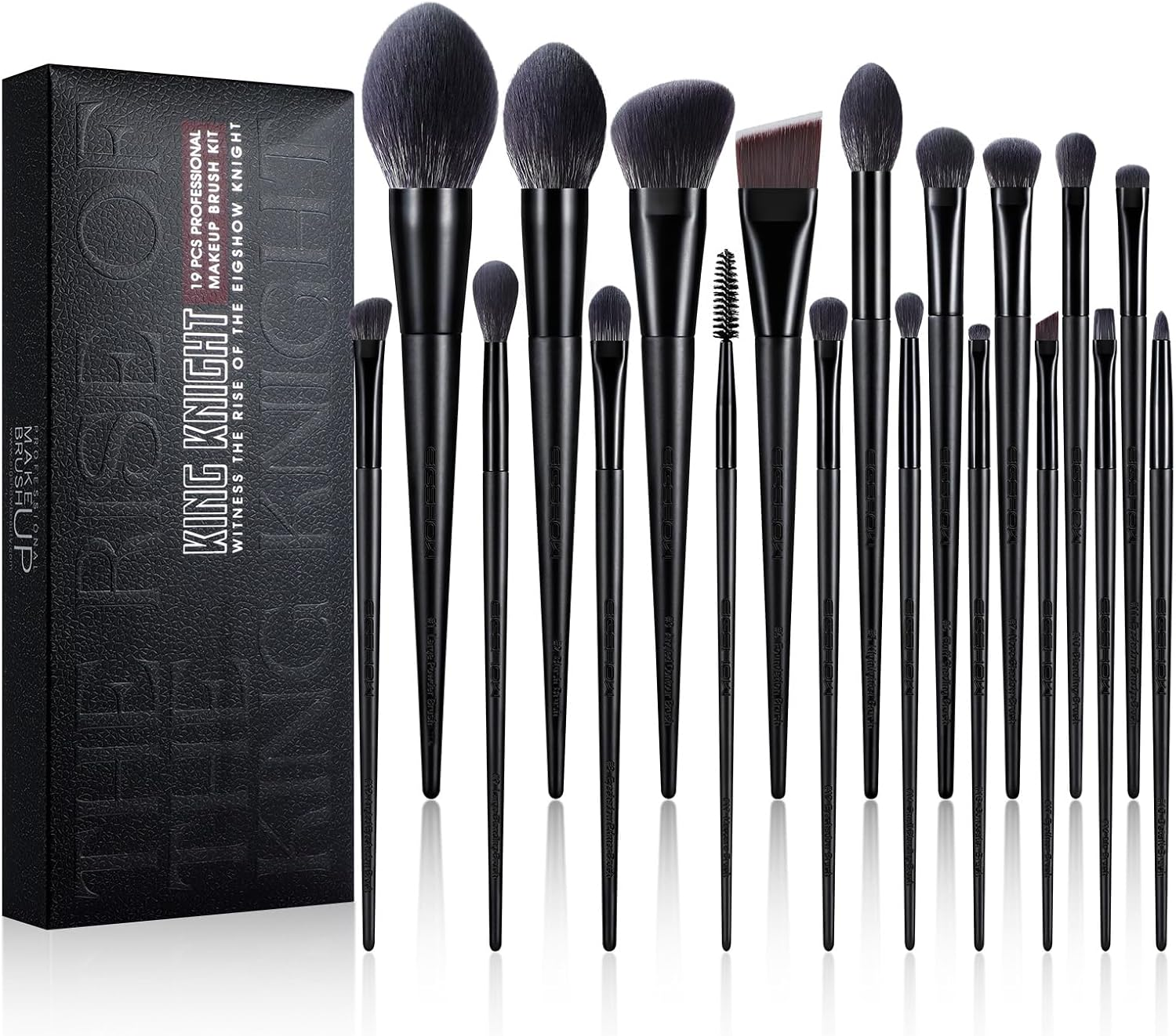 EIGSHOWBEAUTY 19 Pieces Synthetic Makeup Brush Set Kingnight Series Brush Set Premium Foundation Contour Blush Concealer Eyeshadow Blending - Black image number 6