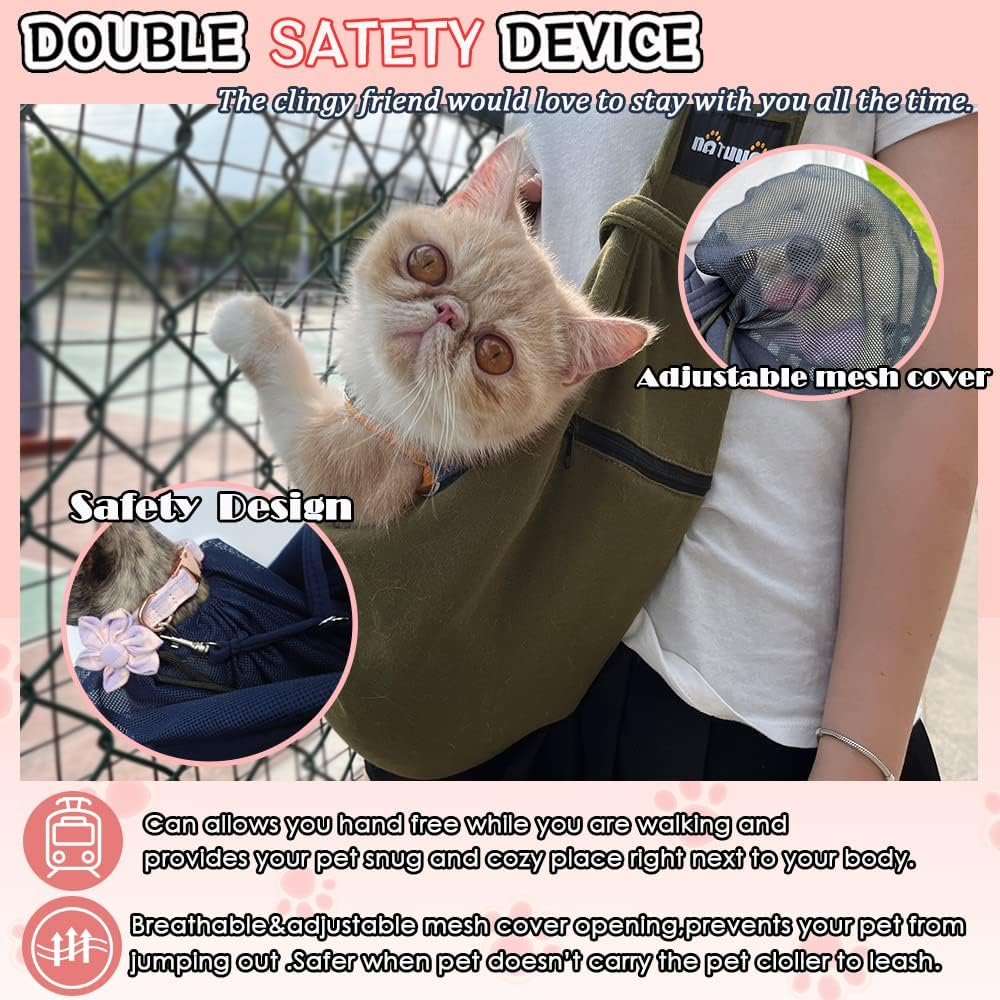 NATUYA Pet Dog Sling Carrier - Dog Sling with Net Bag for Carrier Dogs Cats-Hands Free Pet Bag-Buckle Net Pocket Pet Bag (Black) image number 4