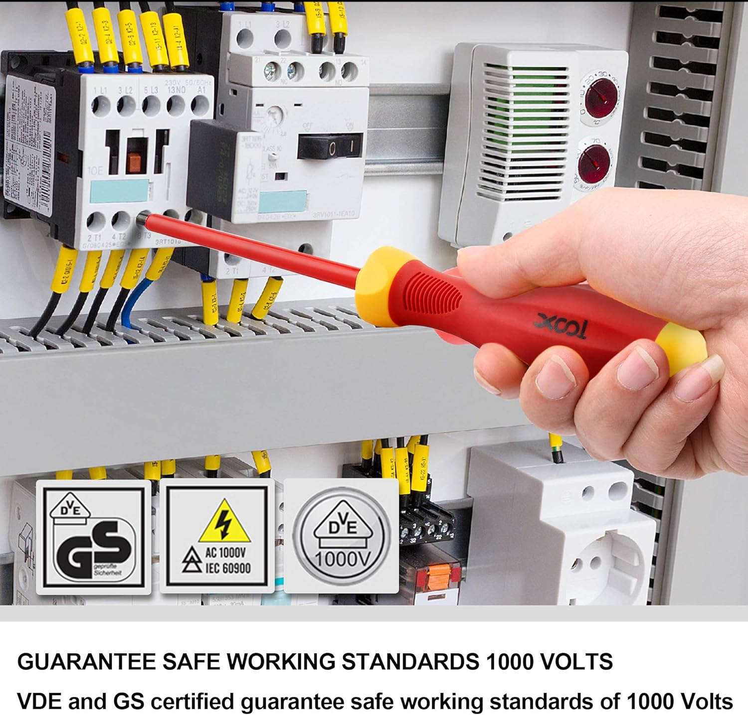 XOOL 1000V Insulated Electrician Screwdriver Set, 8-Piece with Magnetic Tips, Non-Slip Handle, Slotted & Phillips, Chrome Vanadium Steel, VDE & GS Certified for Safe Electrical Work image number 3