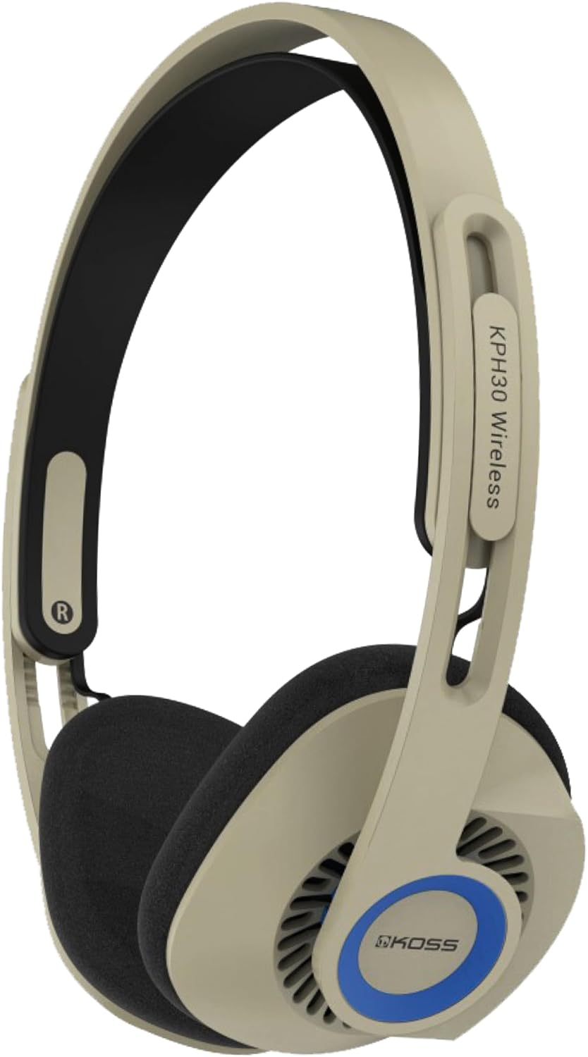 Koss KPH30 Wireless Bluetooth On-Ear Headphones, Retro Style, 20+ Hour Battery Life, USB-C Charging, Microphone, Rhythm Beige