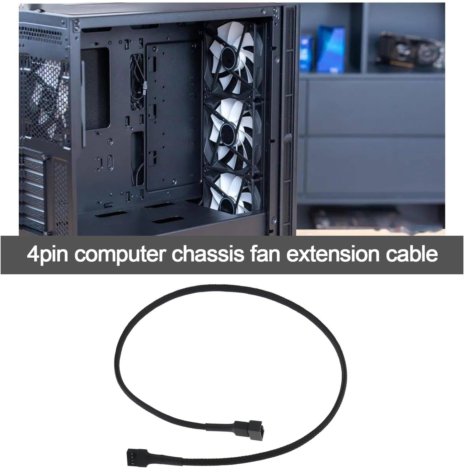 Ecsing 3PCS 4-Pin Fan Extension Cables Compatible with 3 Pin and PMW Connector 60Cm 24AWG Nylon Braid Male to Female Extending Cable image number 4