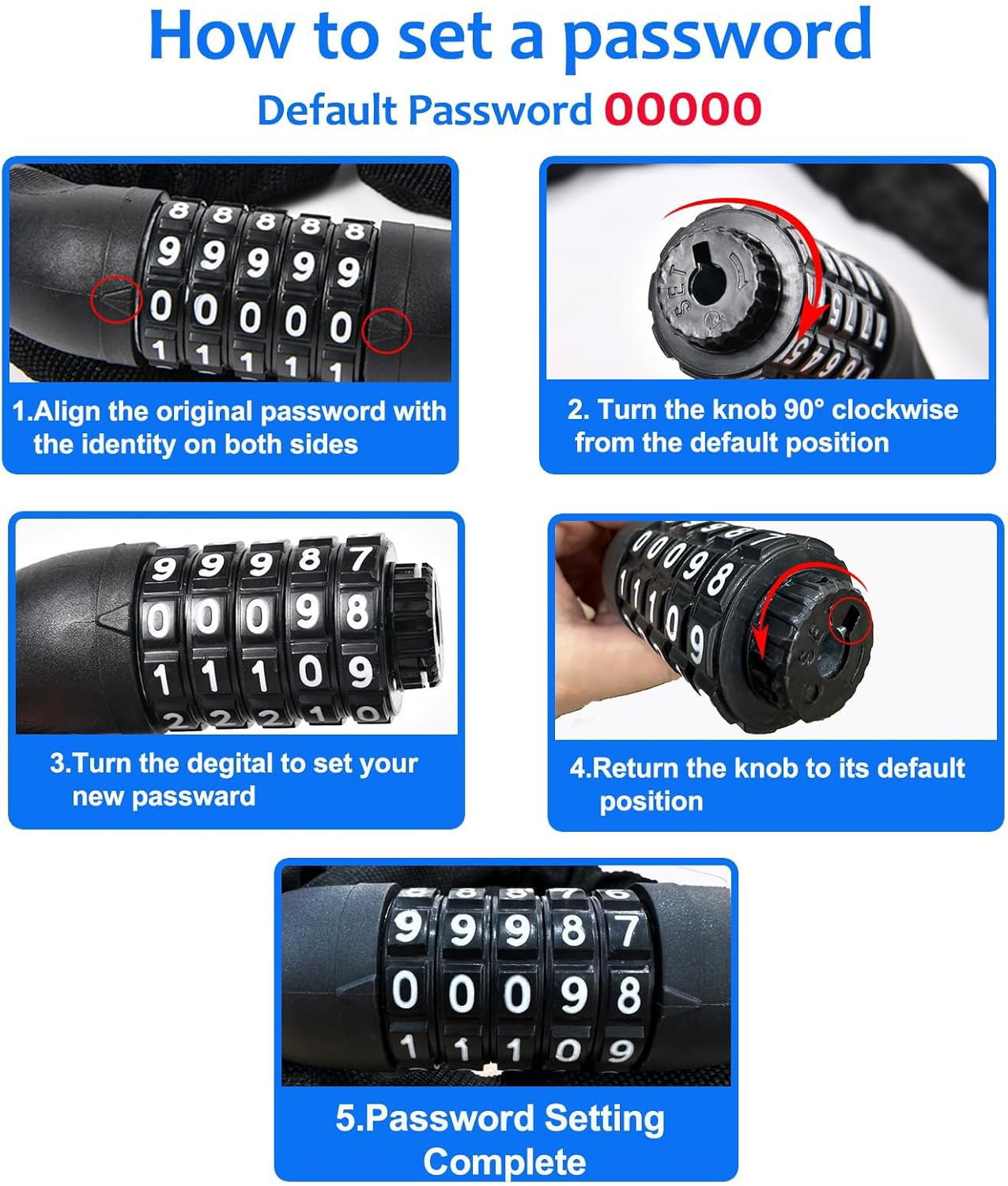 Bike Chain Lock, 5 Digit Combination Lock, Heavy Duty anti Theft Bicycle Lock, 1.2 Meter (3.9FT) Code Lock for Bike, E-Bike, Motorcycle, Door, Scooter, Fence, Gate image number 1