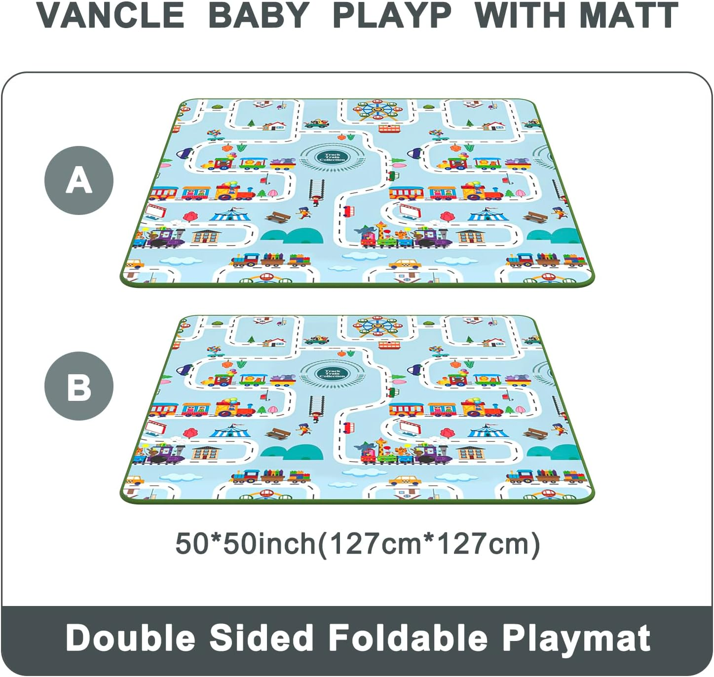VANCLE Baby Play Mat, 127Cm X 127Cm Playmat, Folding Portable Waterproof Double-Sided Crawling Mat for Infants and Toddlers image number 1