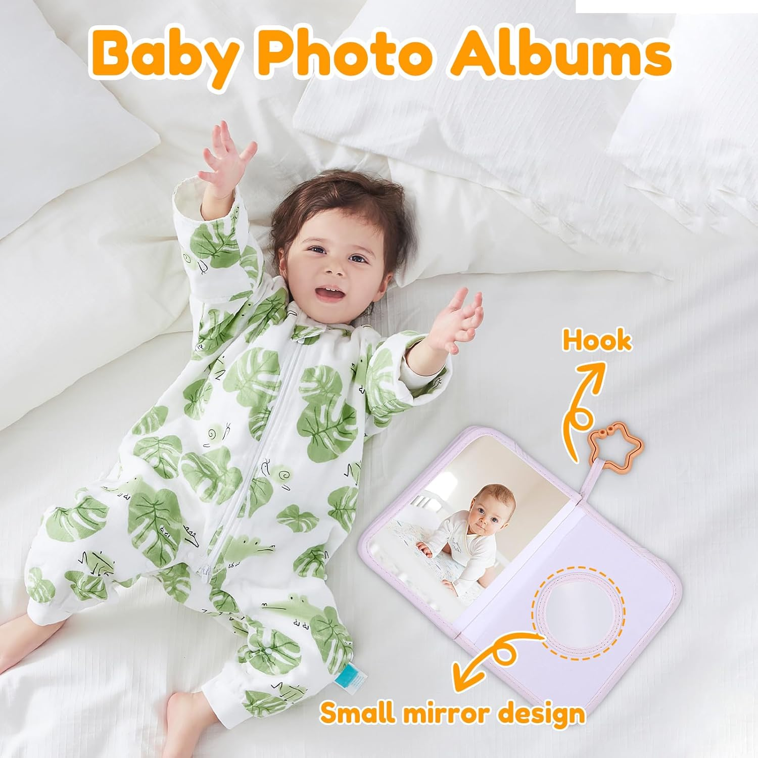 Soft Cloth Baby Photo Album Safe Baby Memory Album Book with Mirror Cute Toddler Family Memory Picture Book Holds 17 Pictures for Kids Newborn Toddlers (Khaki) - Yellow image number 5