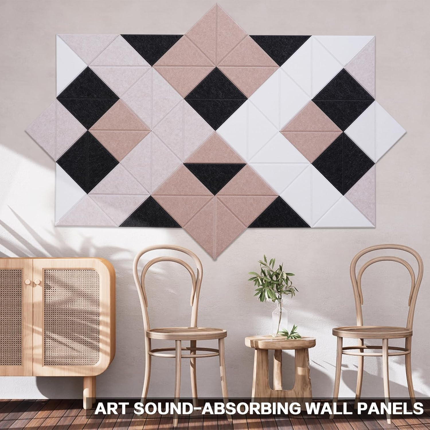 Tutmyrea 64 Pack Self-Adhesive Triangular Acoustic Panels, High Density Sound Absorbing Soundproof Wall Decoration Dampening Panels for Recording Studios, Homes, and Offices(Camel) image number 1