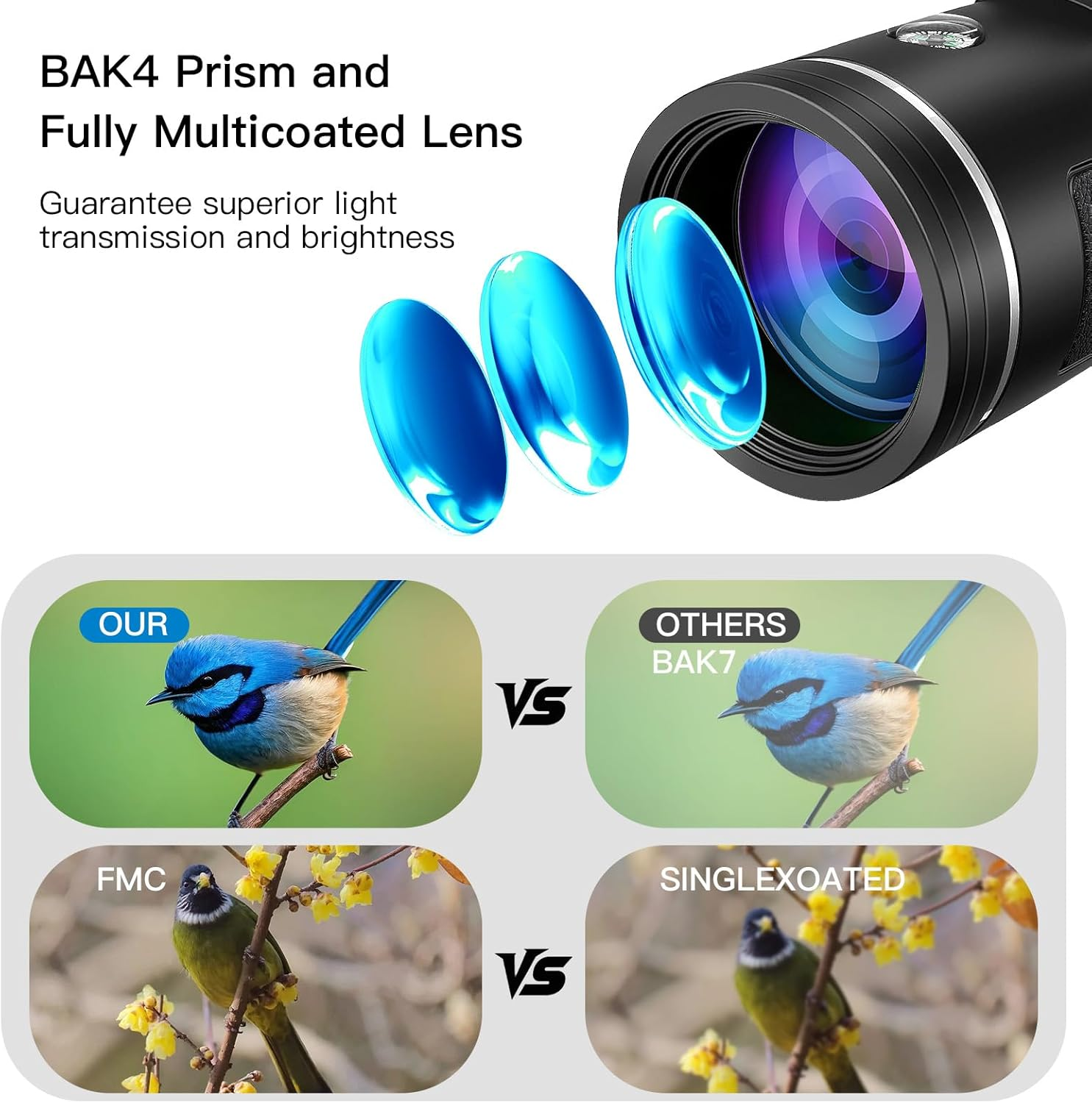 Monocular Telescope for Adults,12X50 HD Large Vision Monoculars with Smartphone Adapter Tripod,High Powered Monocular for Bird Watching Hunting Hiking Camping Wildlife,Bak4 Prism FMC Lens,Waterproof image number 5