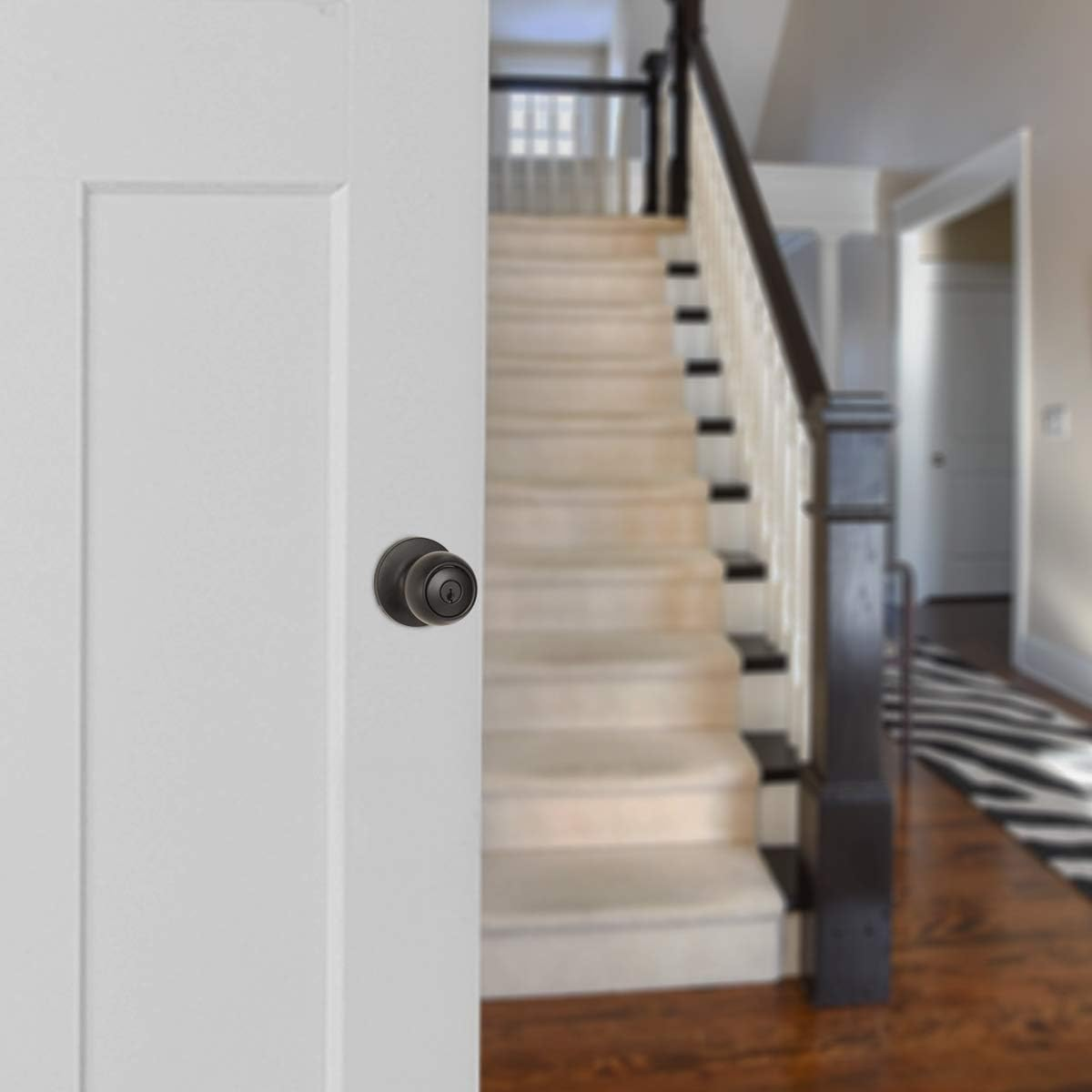 Amazon Basics Exterior Door Knob with Lock, Coastal, Matte Black image number 5