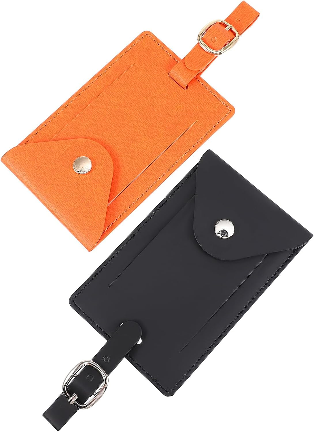 HIAKDOFT 2Pcs Travel Luggage Tags with Pu Leather, Baggage Id Labels for Suitcases, Portable Suitcase Identifiers with Hanging Loop, Black and Orange for Travel Use image number 4