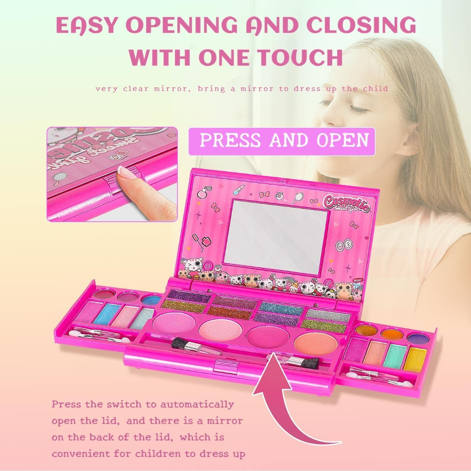 Kids Makeup Kit for Girls, Washable Makeup Girls Toy for Little Girl Princess, Play Make up Safety with Mirror, Beauty Christmas Birthday Toddler 3-12 Year Old Girls, Pink image number 2