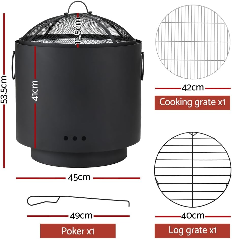 Grillz Fire Pit BBQ 2In1 Camping Barbecue Grill Fire Pit Portable Charcoal Wood Smoker for Outdoor Camping Garden Patio Fireplace image number 4