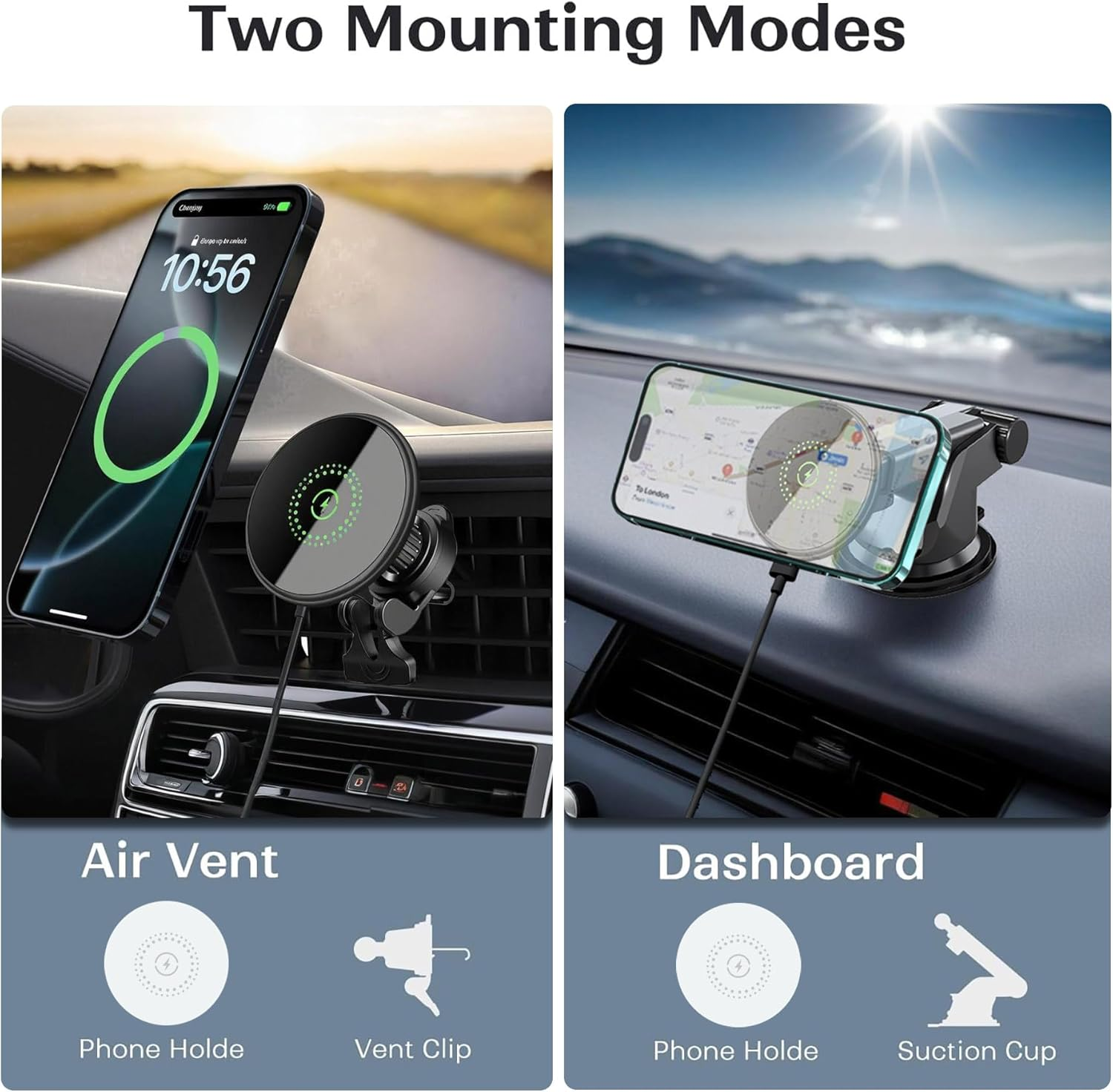 20W Fast Wireless Car Charger Magnetic/Magnet Fast Wireless Charging Car Phone Holder Compatible with Magsafe for Iphone 16 15 14 13 12 Series, Air Vent Mount Dashboard/Windscreen Mount image number 5