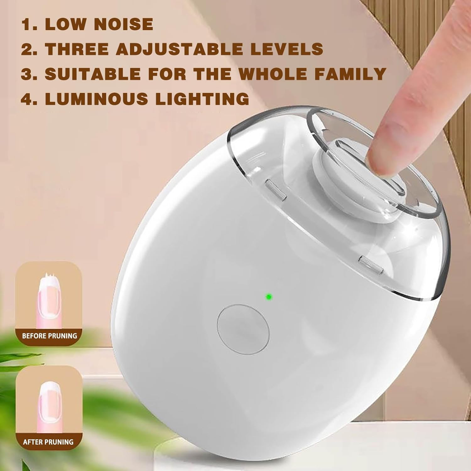 Smart Fingernail Grinder Pro, Universal Automatic Fingernail Grinder, Super Quiet Smart Nail Trimmer with LED Light & 3 Speed Settings, for Baby, Kids, Adults, Seniors (2PCS) - 2Pcs image number 4