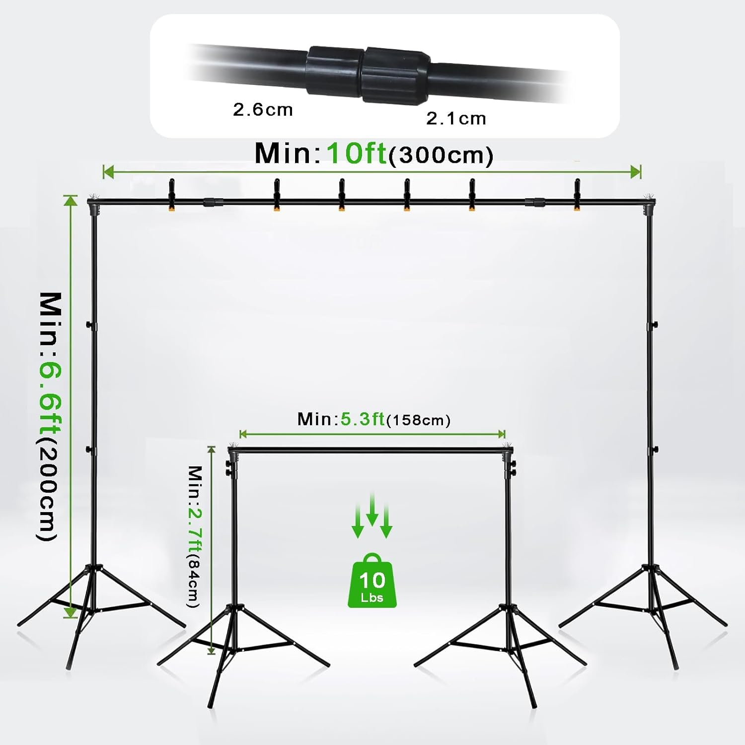 Backdrop Stand, 3X2M Adjustable Background Support Kit, Green Screen with 4 Crossbars, 8 Clamps, 2 Sandbags and Carrying Bag,For Parties, Video Streaming, Events Decoration, Wedding (Green-2&times;3M) image number 6