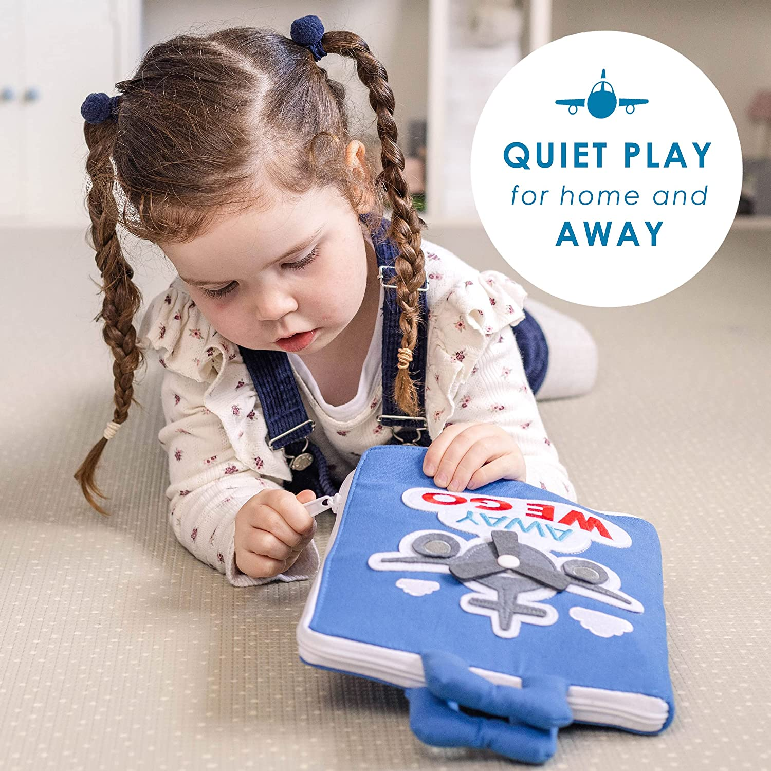 Curious Columbus Quiet Book for Toddlers. Away We Go Large Educational Preschool Fabric Montessori Activity Book with 10 Pages for Learning and Quiet Play, Airplane and Road Trip Travel Toy Essentials image number 1