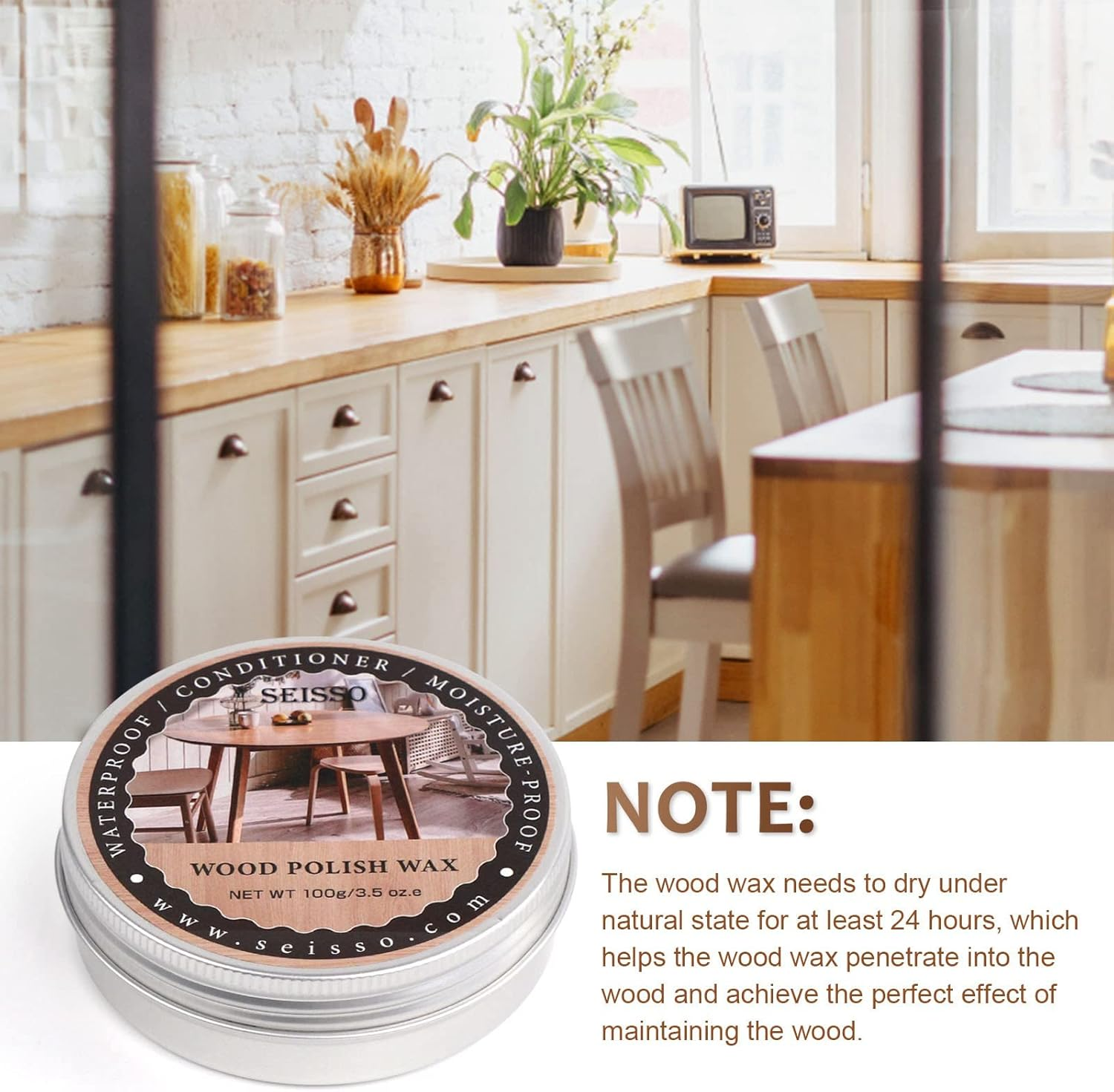 SEISSO Wood Polish Wax, Paste Wax for Wood Furniture, Conditioner, Cleaner, Restorer, Furniture Polish for Wooden Floors, Cabinets, Tables, Doors image number 1