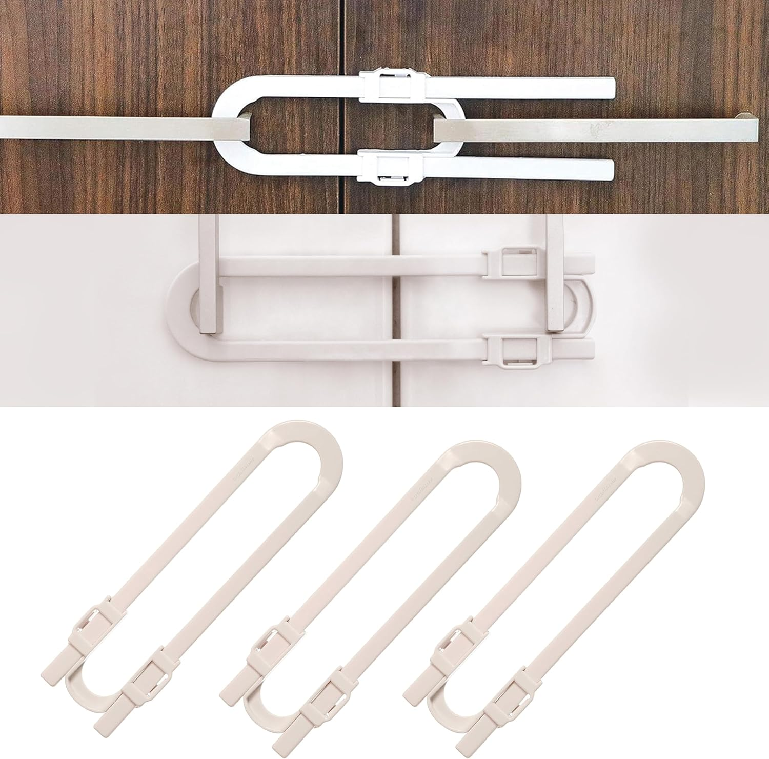 Little Chicks U-Shaped Baby Safety Glide Lock - Adjustable Childproof Cabinet Latches for Kitchen Cupboard - Suitable for Babyproofing Cabinets Knobs & D-Handles image number 6