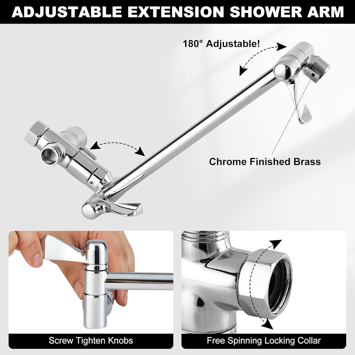 Liwcho Shower Head, 10 Inch High Pressure Rainfall Shower Head/Handheld Shower Combo with 11 Inch Extension Arm, 9 Settings Adjustable Anti-Leak Shower Head with Holder/Hose, Height/Angle Adjustable image number 4