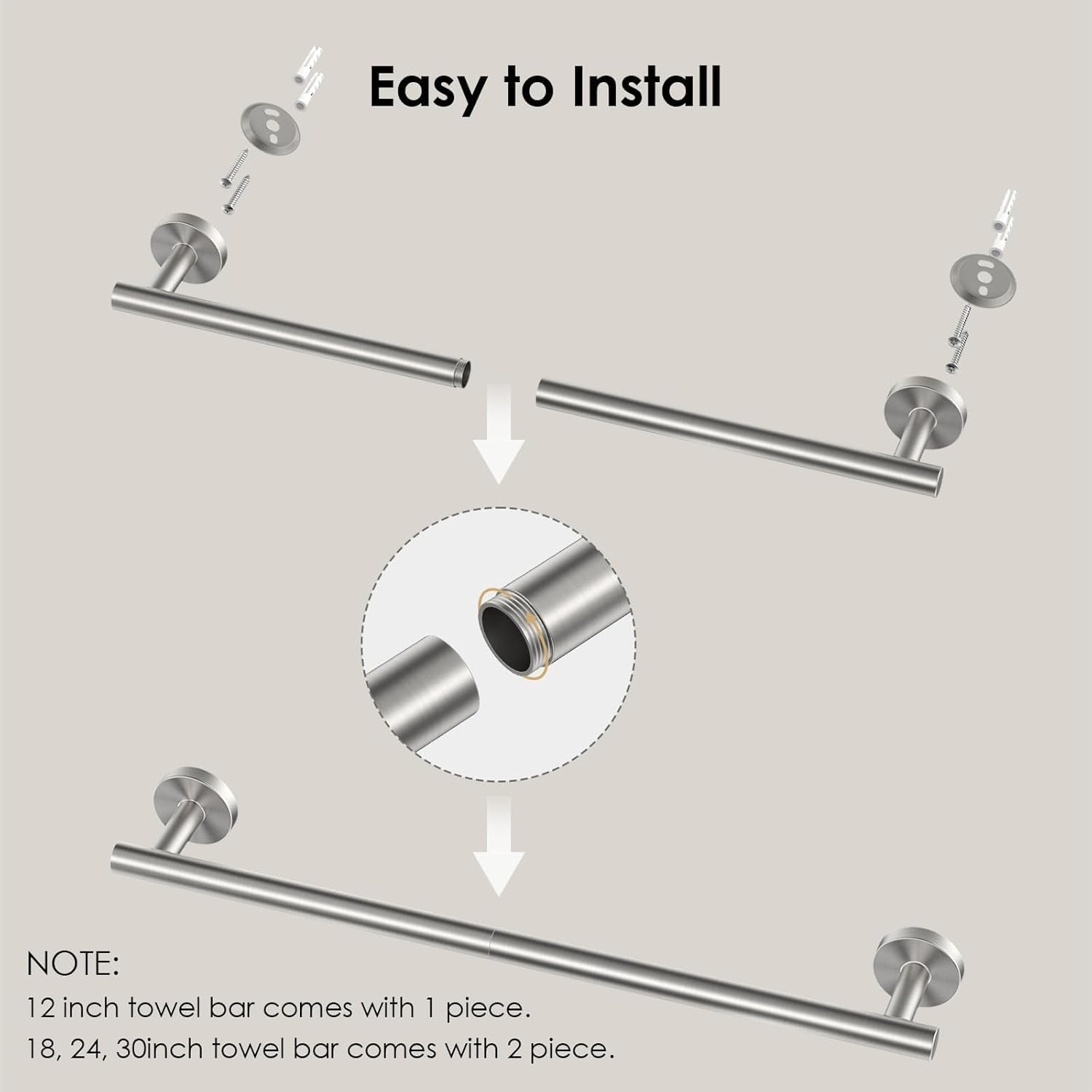 FORIOUS Towel Rail, Wall Towel Rack Mounted Stainless Steel, Hand Towel Holder 20 Inch for Bathroom, Includes Wall Mounting Hardware, Brushed Nickel image number 1