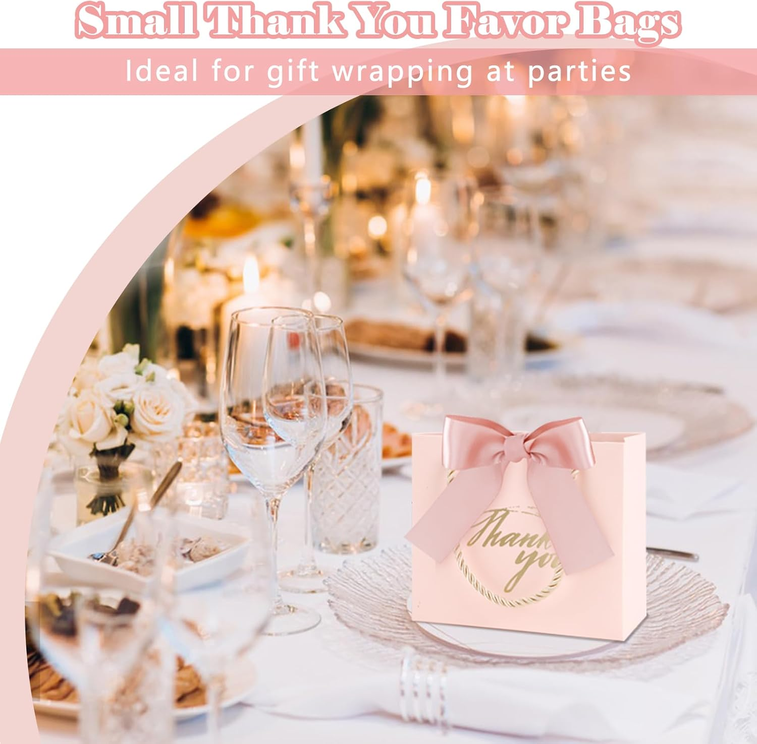 SHAIDOJIO 30Pack Small Thank You Gift Bags with Handle, Mini Pink Gift Bags Candy Bags Bulk with Bow Ribbon, Party Favor Bag for Wedding, Birthday, Bridal Shower, Baby Shower (5.5X2.5X4.7 Inch) image number 4