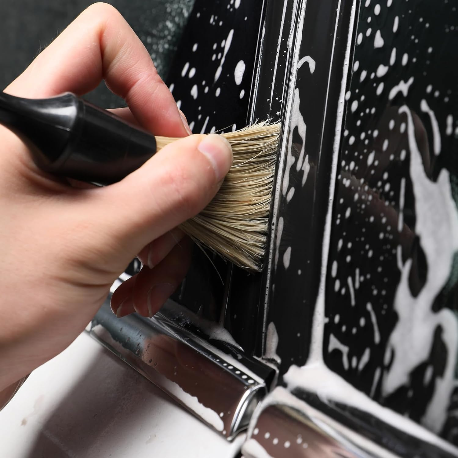 Car Detailing Brush Set, 4 PCS Soft Boars Hair Auto Interior Cleaning Detail Brushes, Perfect for Safely Cleaning Emblem Air Vent, Leather Seats, Washing Wheels, Tires, Engine Bay, Car Detailing Kit image number 4