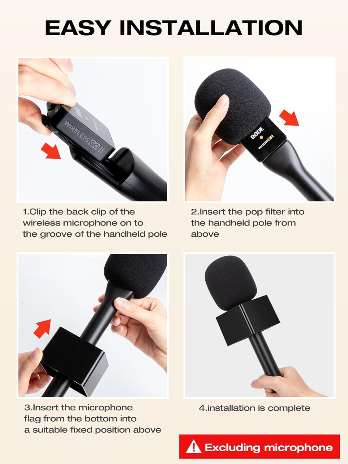 SUNMON Mic Handle for Rode Wireless GO I/Ii/Pro DJI Mic 1/2,Rode Interview Microphone Adapter Handheld with Interview Cube Box image number 4
