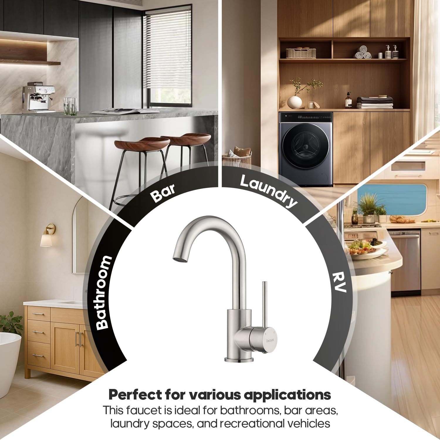 Decaura Lead-Free Bathroom Basin Mixer Tap with Swivel Spout, Stainless Steel RV Faucet, WELS Bar Tap (Brushed Nickel) - Chrome image number 7