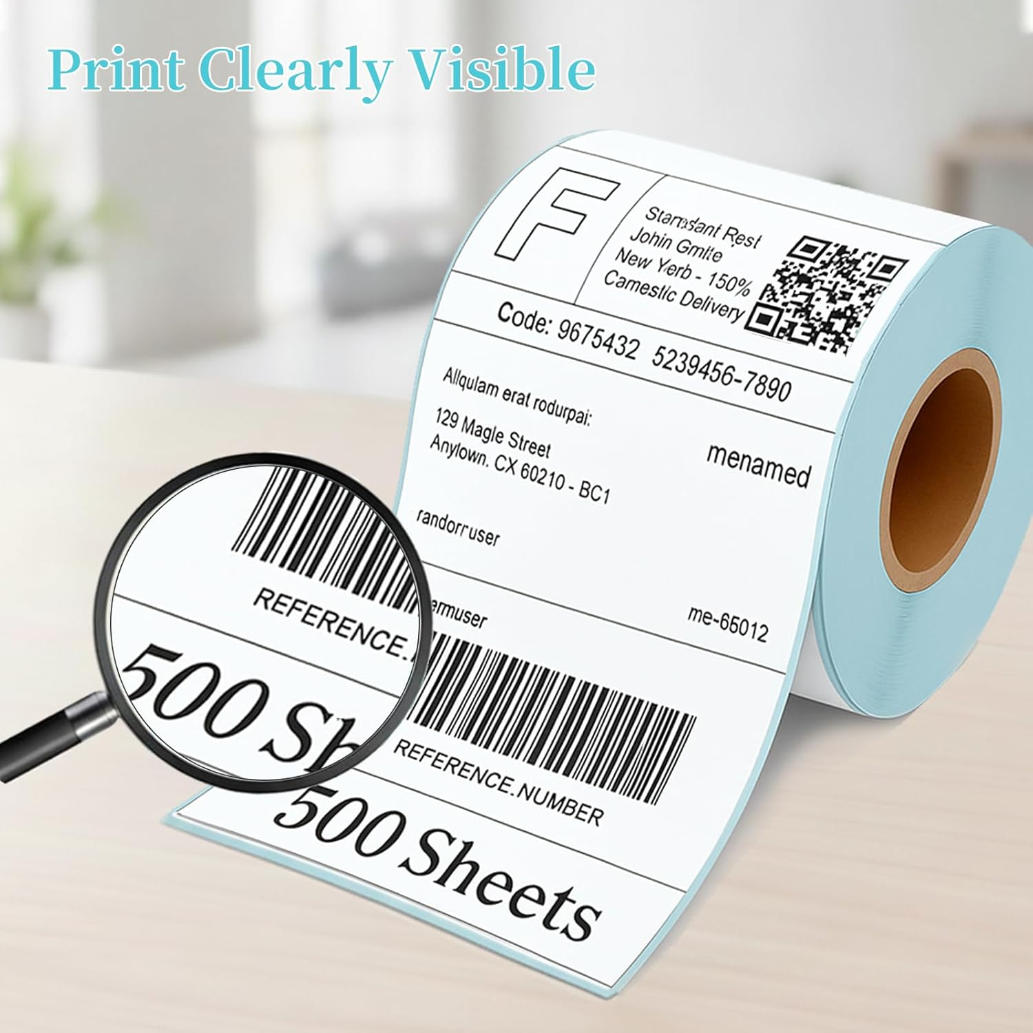 Makmefre 10X15Cmthermal Shipping Labels,Strong Adhesive,Perforated,Commercial Grade,Waterproof Postage Labels Compatible with Most Thermal Printer(1Rolls/500Labels) image number 3