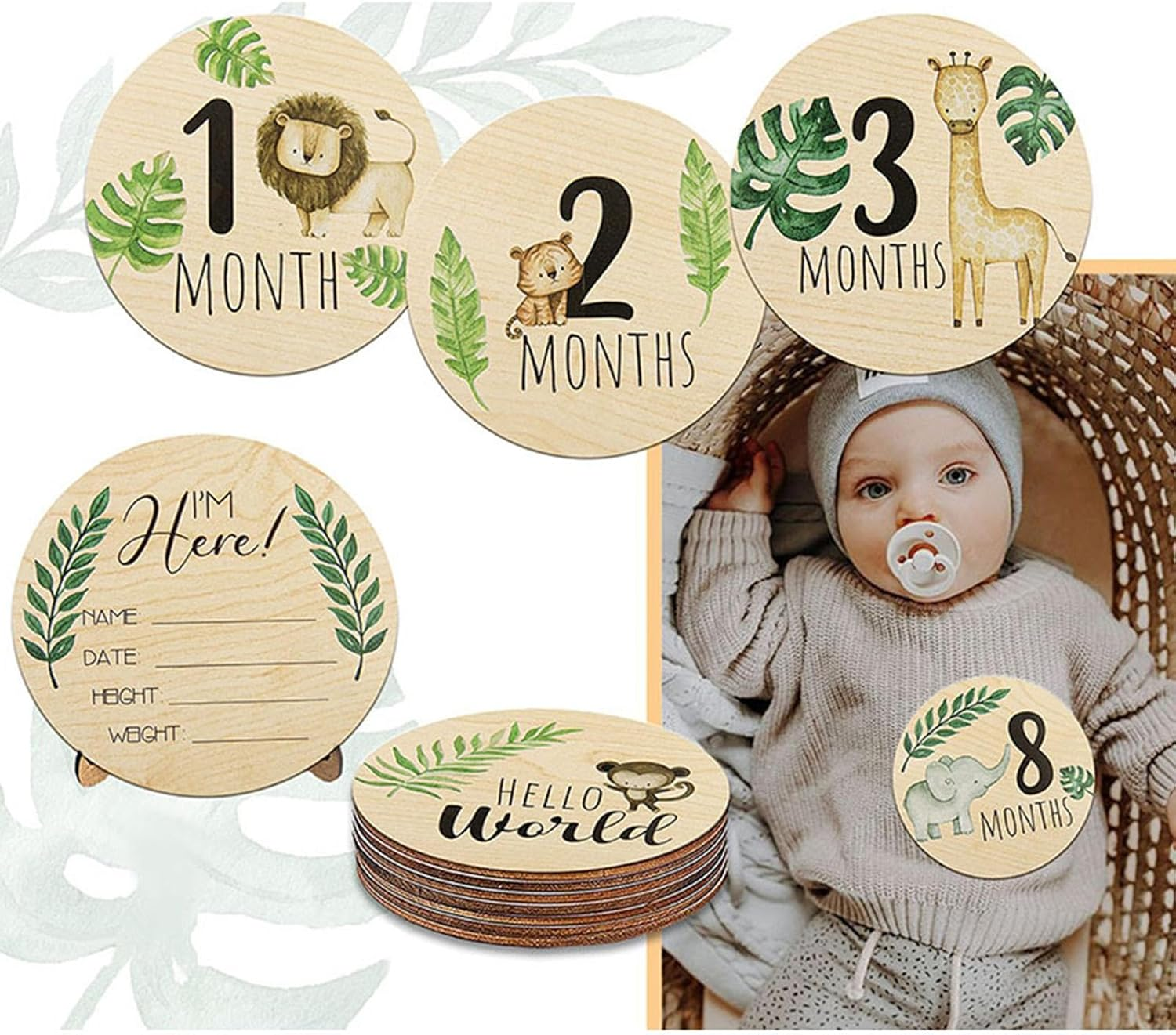 Baby Monthly Milestone Cards - 7Pcs Baby Announcement Sign, Babies Growth Tracker | Baby Monthly Milestone Wooden Signs, First Year Keepsake for Girls, Boys, Kids, Children, Toddler, 3.94X3.94 In image number 6