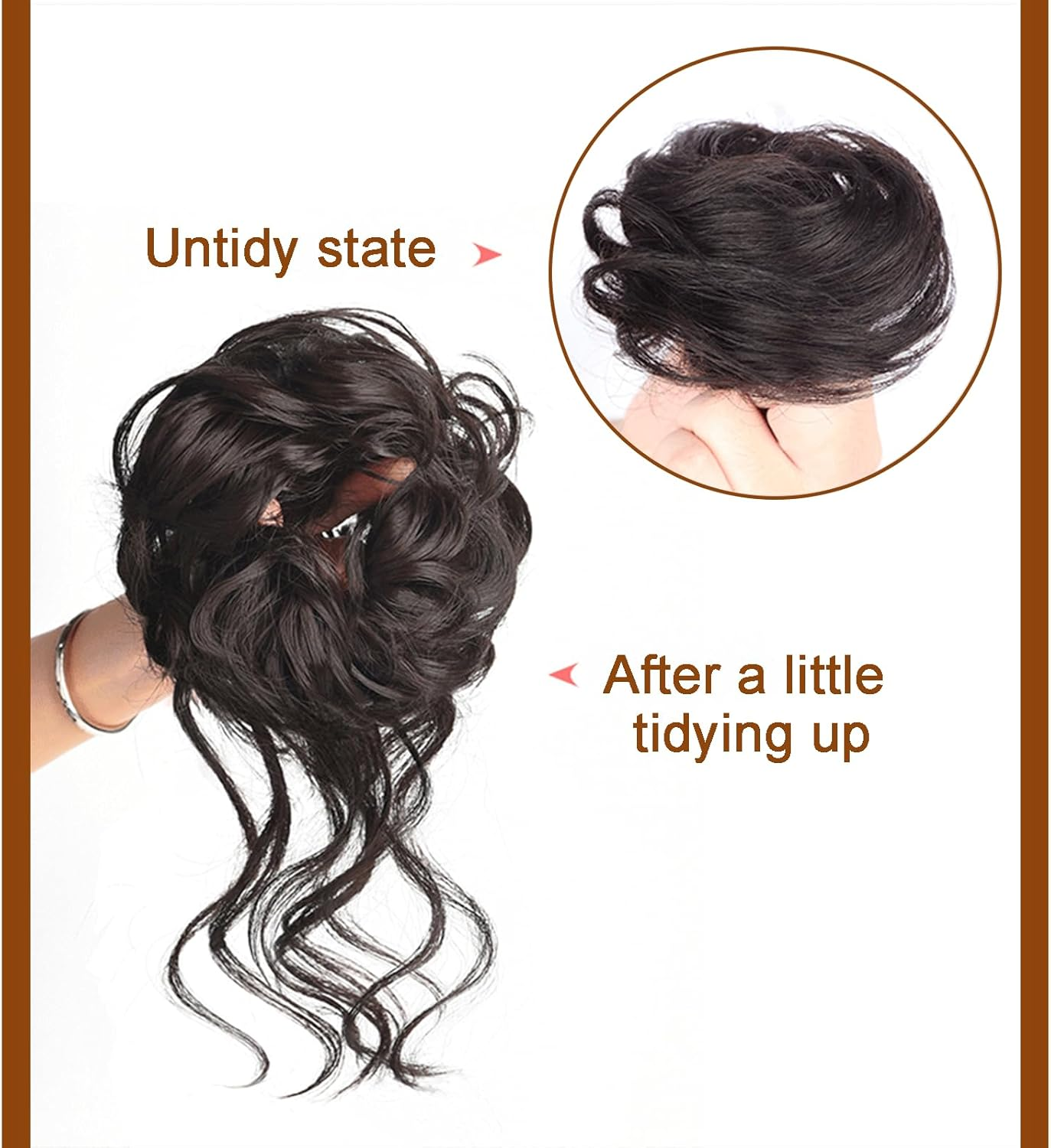 Zvorgath Messy Bun Hair Extensions, Bun Hair Extensions, Elastic Hair Bands, Daily Wear (Dark Brown) image number 4