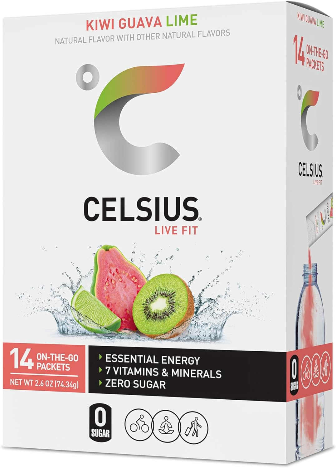 CELSIUS&reg; On-The-Go Powder Sticks Kiwi Guava Lime, Essential Energy 2.6 Oz (14 Sticks per Pack) image number 2