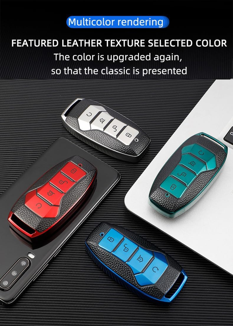 Ontto Car Key Fob Cover Keyring Fit for BYD Song plus Atto 3 Han EV Tang DM Qin Seal Dolphin Key Case TPU Smart Key Shell Holder Bag Keychain Protector Decorative Accessories - A-Green image number 6