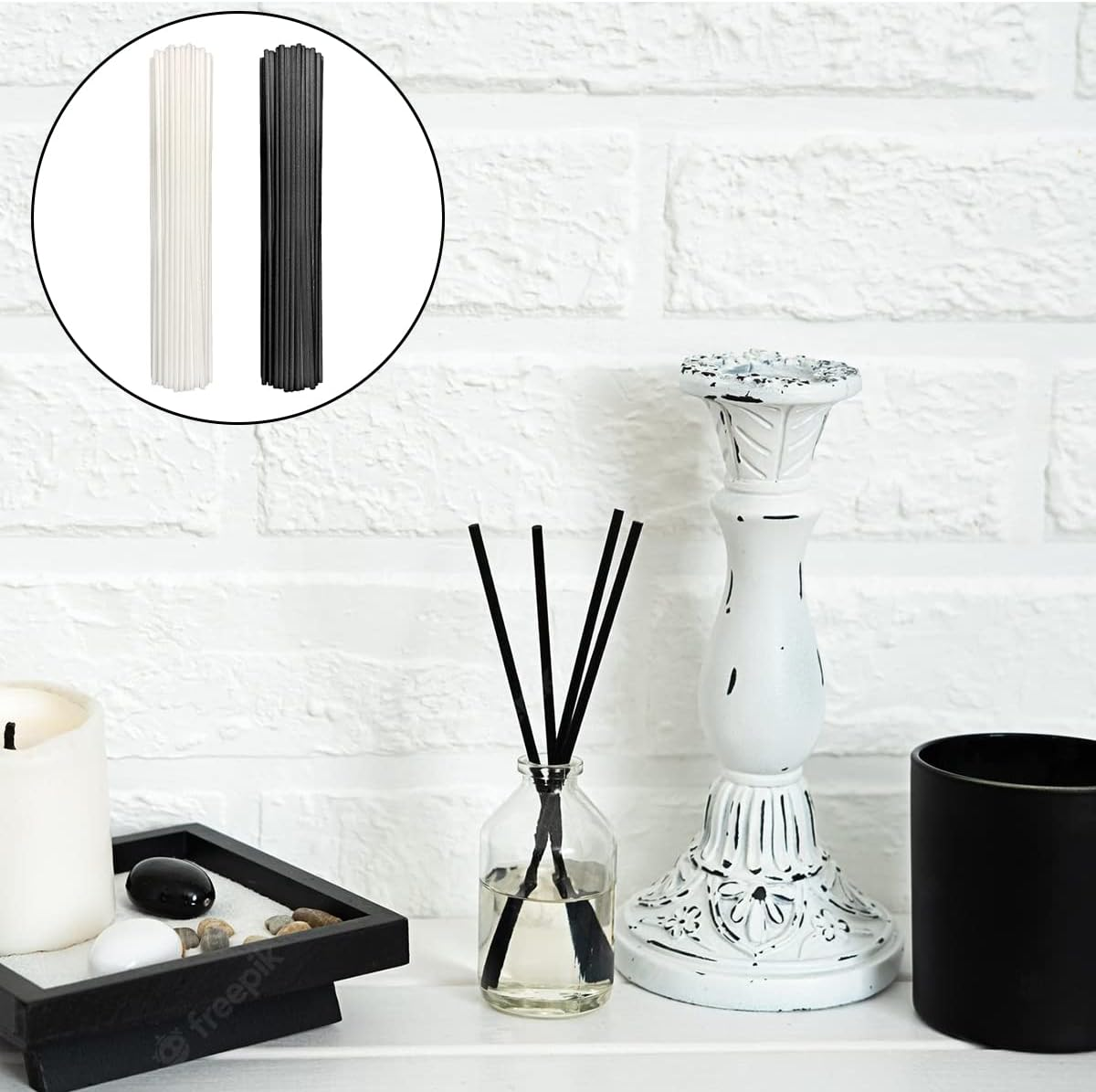 Reed Diffuser Stick, 200PCS 7.9In Aroma Sticks for Home Cleansing,Yoga and Spiritual Rituals （Black & White）
