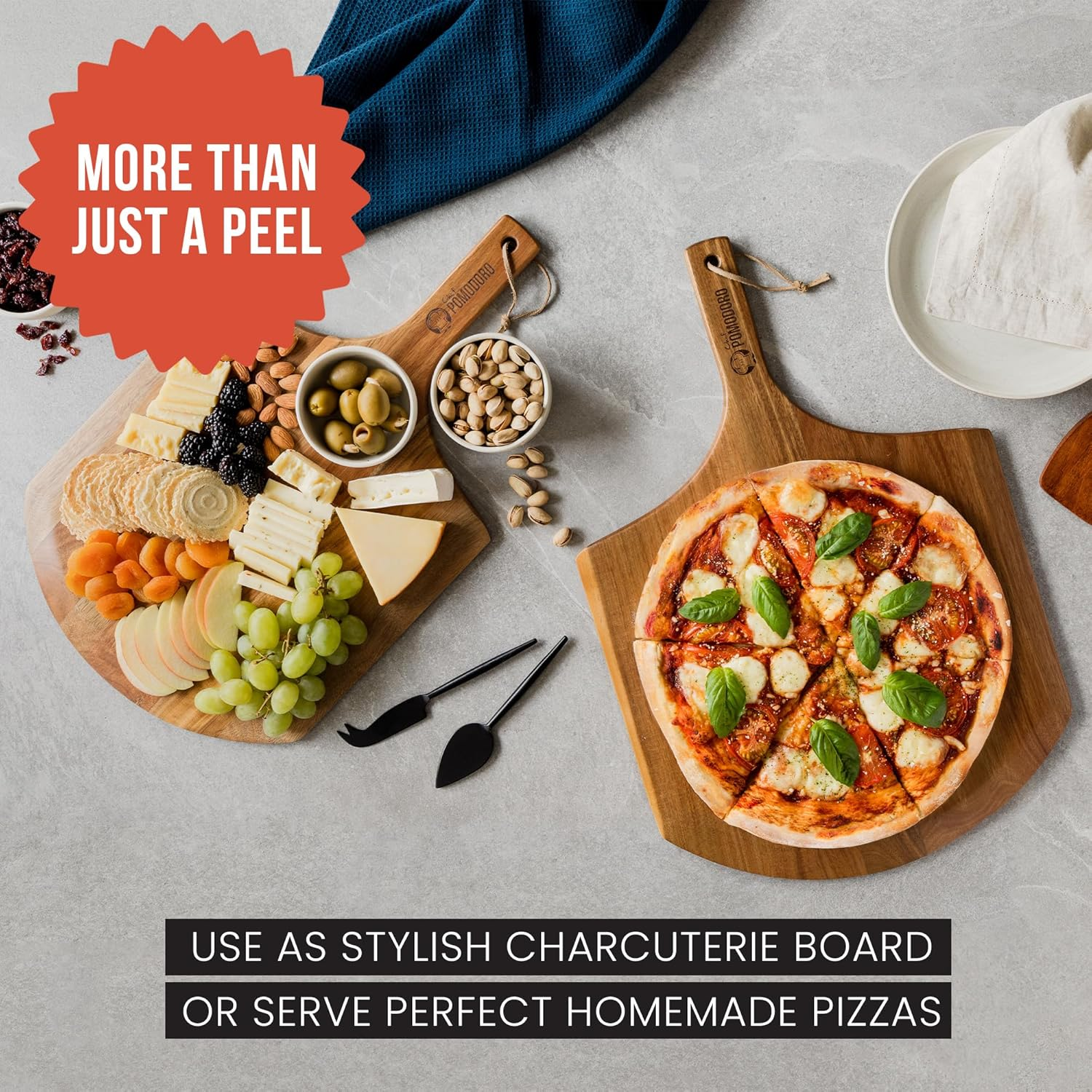 Chef Pomodoro - Pizza Peel - 30 Cm - Long Handle for Extra Burn Protection - Lightweight Pizza Shovel Made of Acacia Wood for Easy Use - Perfect as an Oven Accessory image number 4