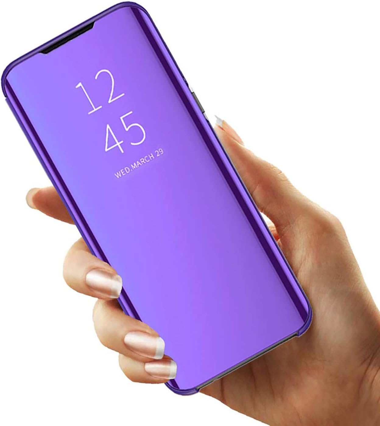 HAOYE Case for Samsung Galaxy S25+ plus 5G, Mirror Smart View Mobile Phone Case PC/PU Premium Leather Flip Case Cover, Stand Mirror Protective Case with Folding Stand, Purple Blue image number 2